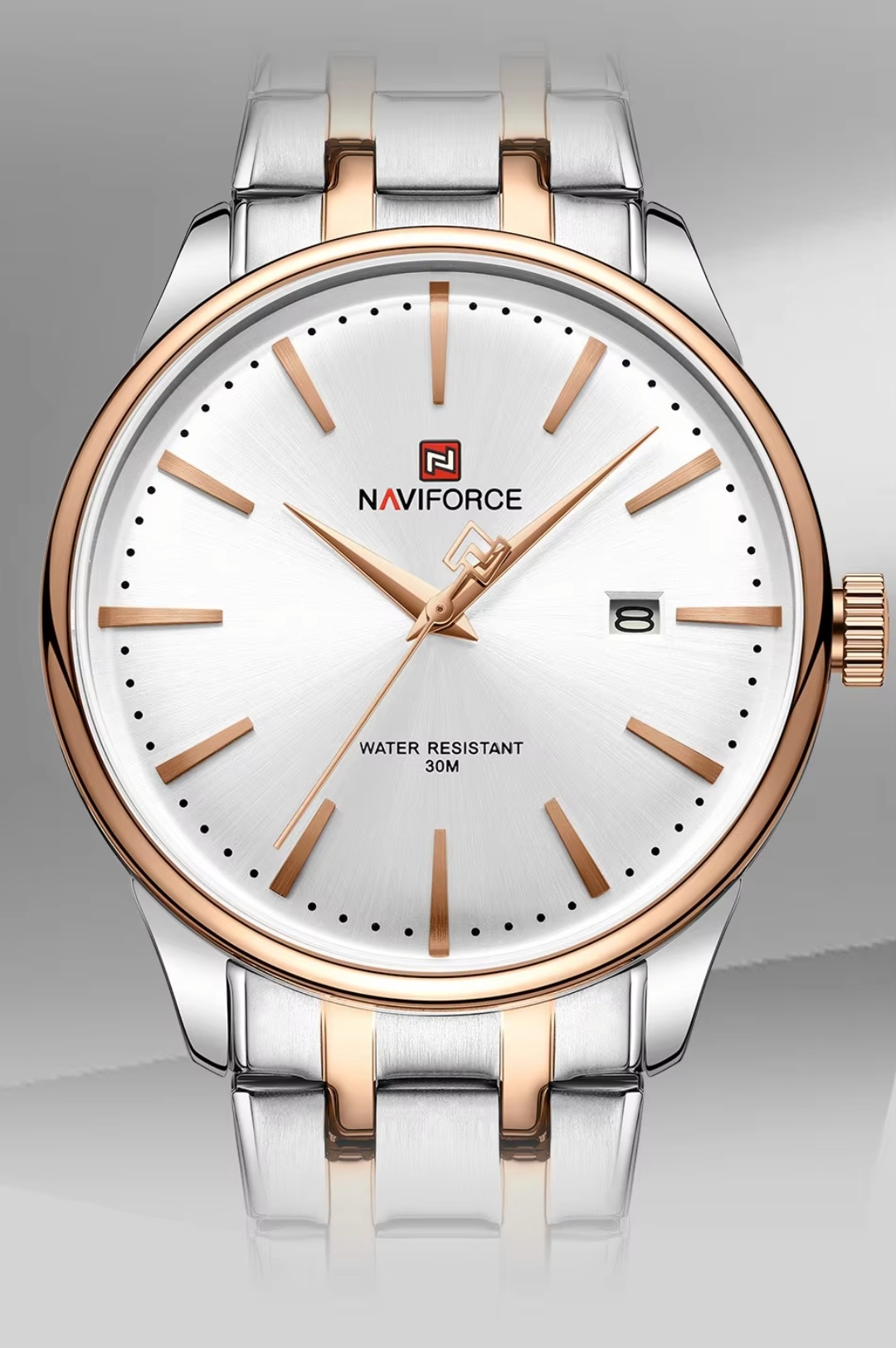 Naviforce 9230 Gents Chain Watch- Silver Dial- Rose Golden Bezel- Silver+Rose Golden Chain- TF Code NF918CM_img_10