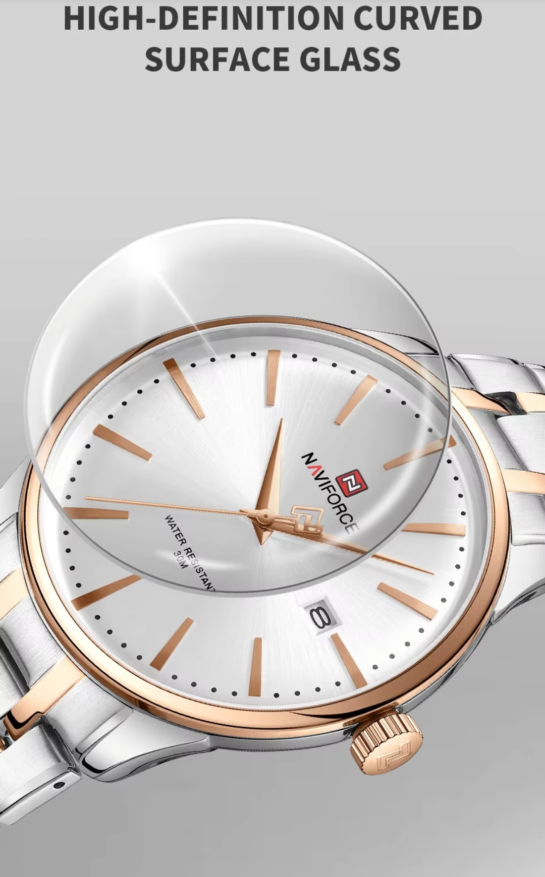 Naviforce 9230 Gents Chain Watch- Silver Dial- Rose Golden Bezel- Silver+Rose Golden Chain- TF Code NF918CM_img_11