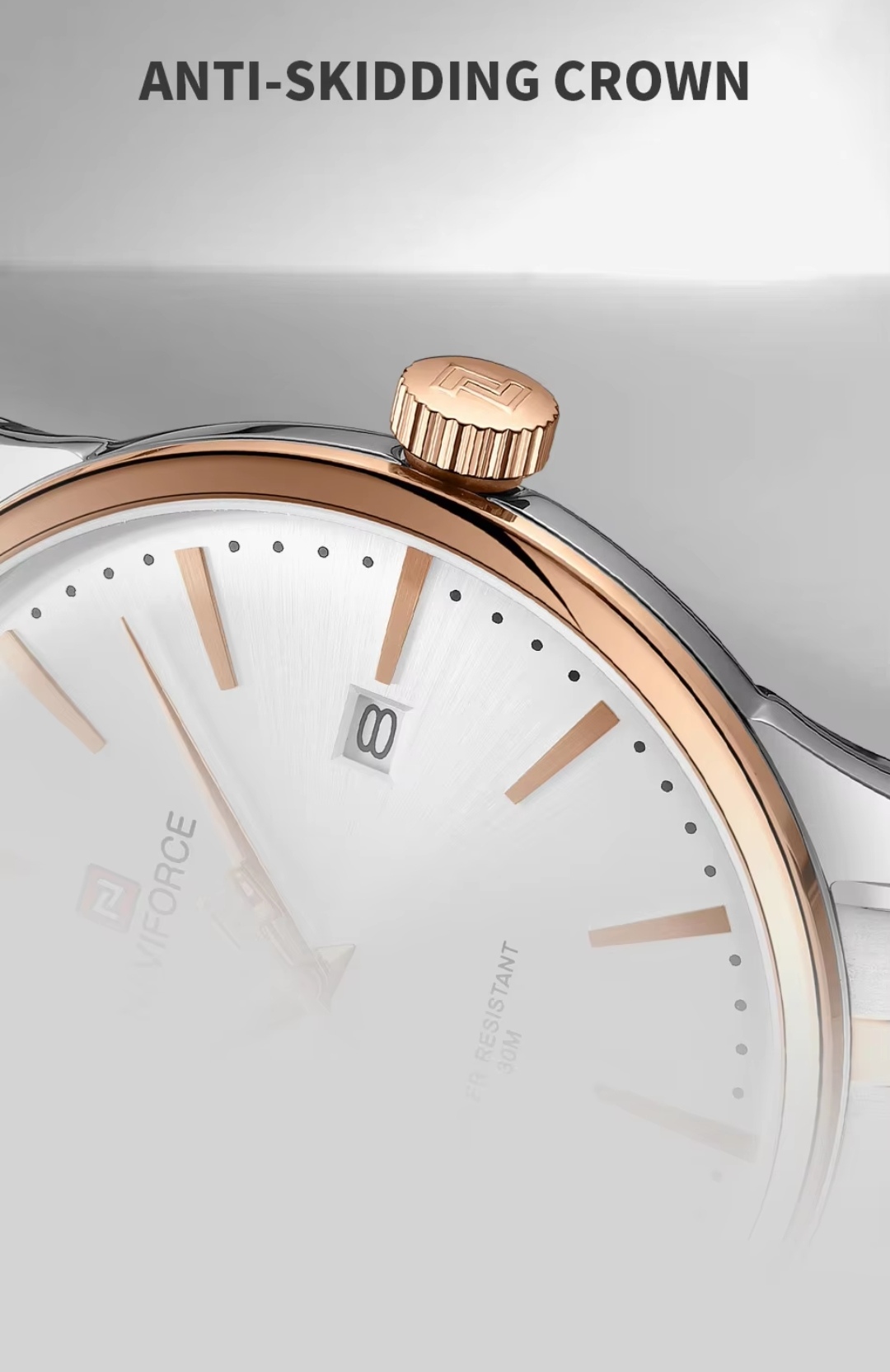 Naviforce 9230 Gents Chain Watch- Silver Dial- Rose Golden Bezel- Silver+Rose Golden Chain- TF Code NF918CM_img_12