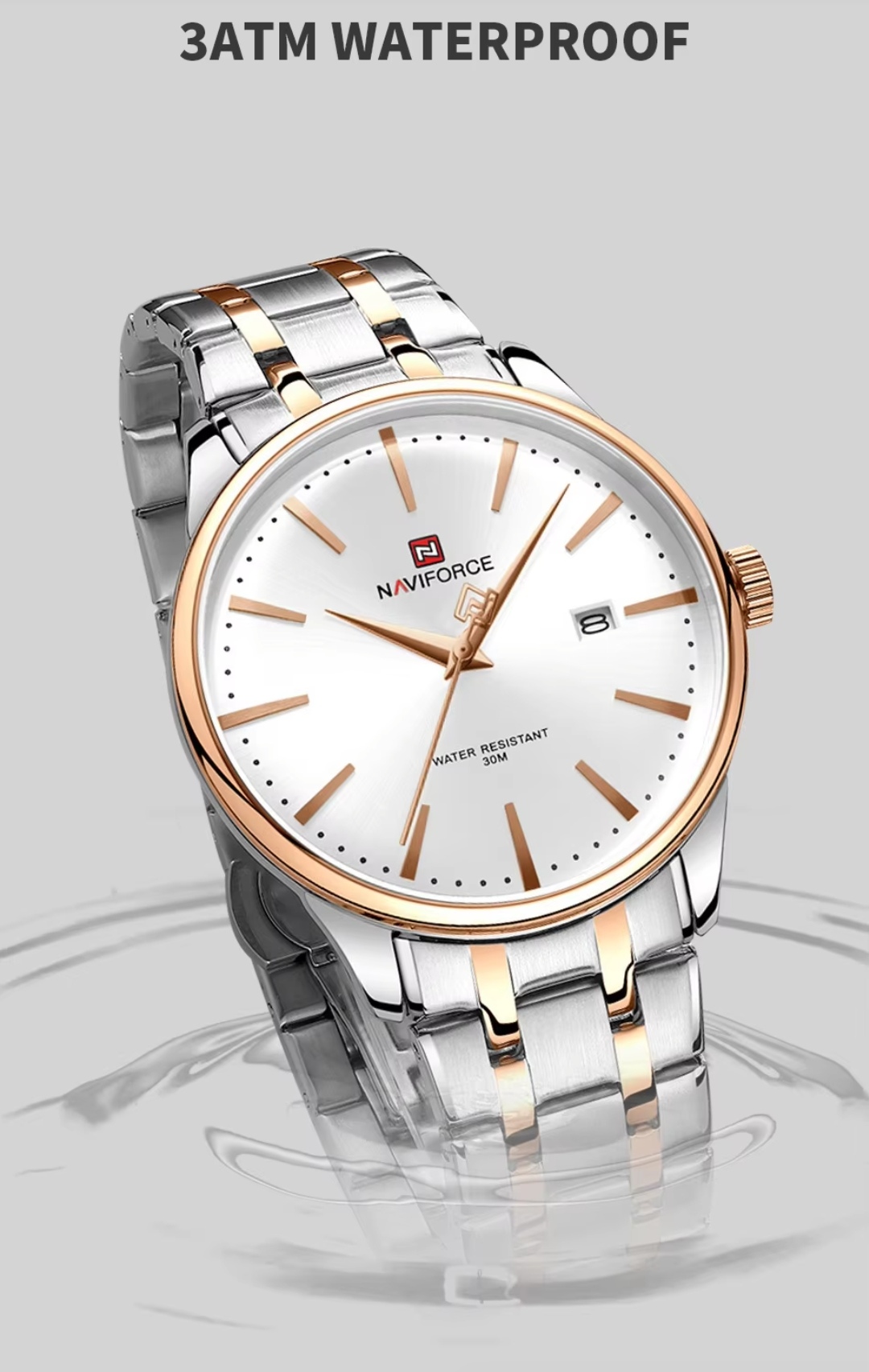 Naviforce 9230 Gents Chain Watch- Silver Dial- Rose Golden Bezel- Silver+Rose Golden Chain- TF Code NF918CM_img_13