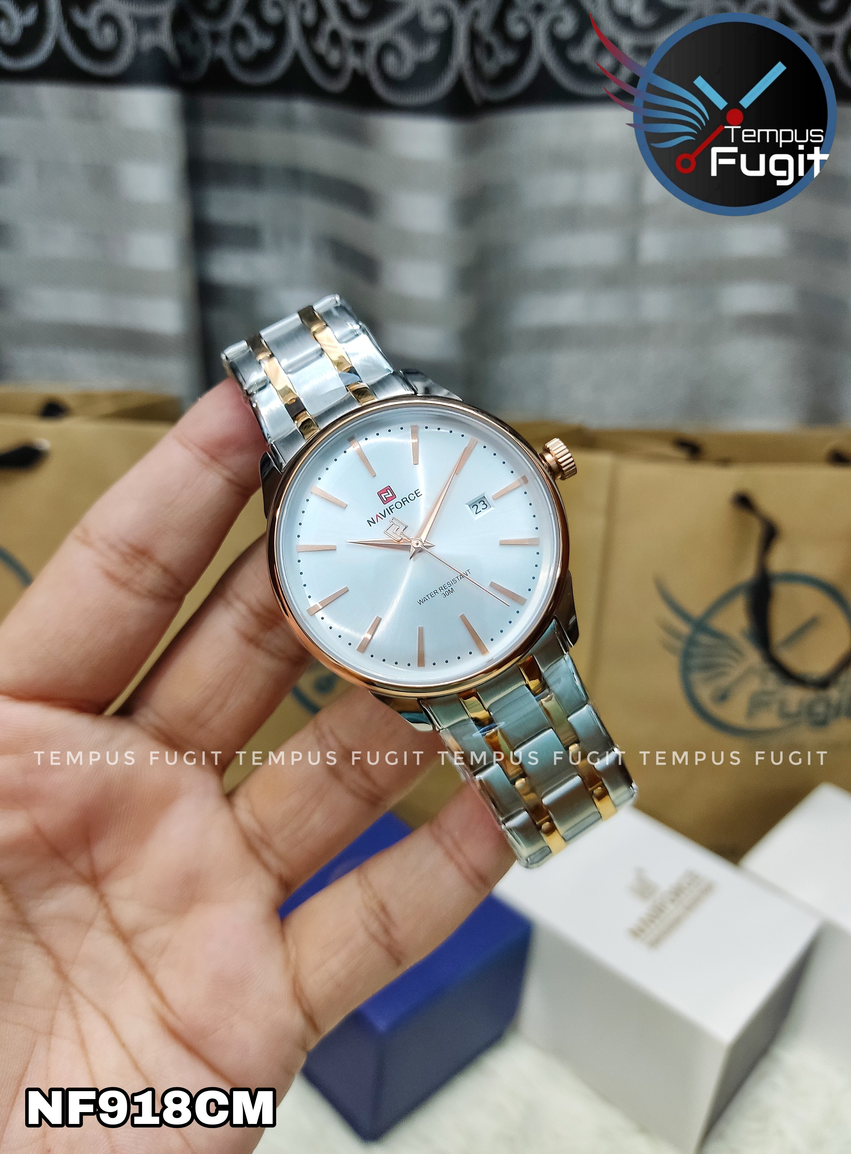 Naviforce 9230 Gents Chain Watch- Silver Dial- Rose Golden Bezel- Silver+Rose Golden Chain- TF Code NF918CM_img_18