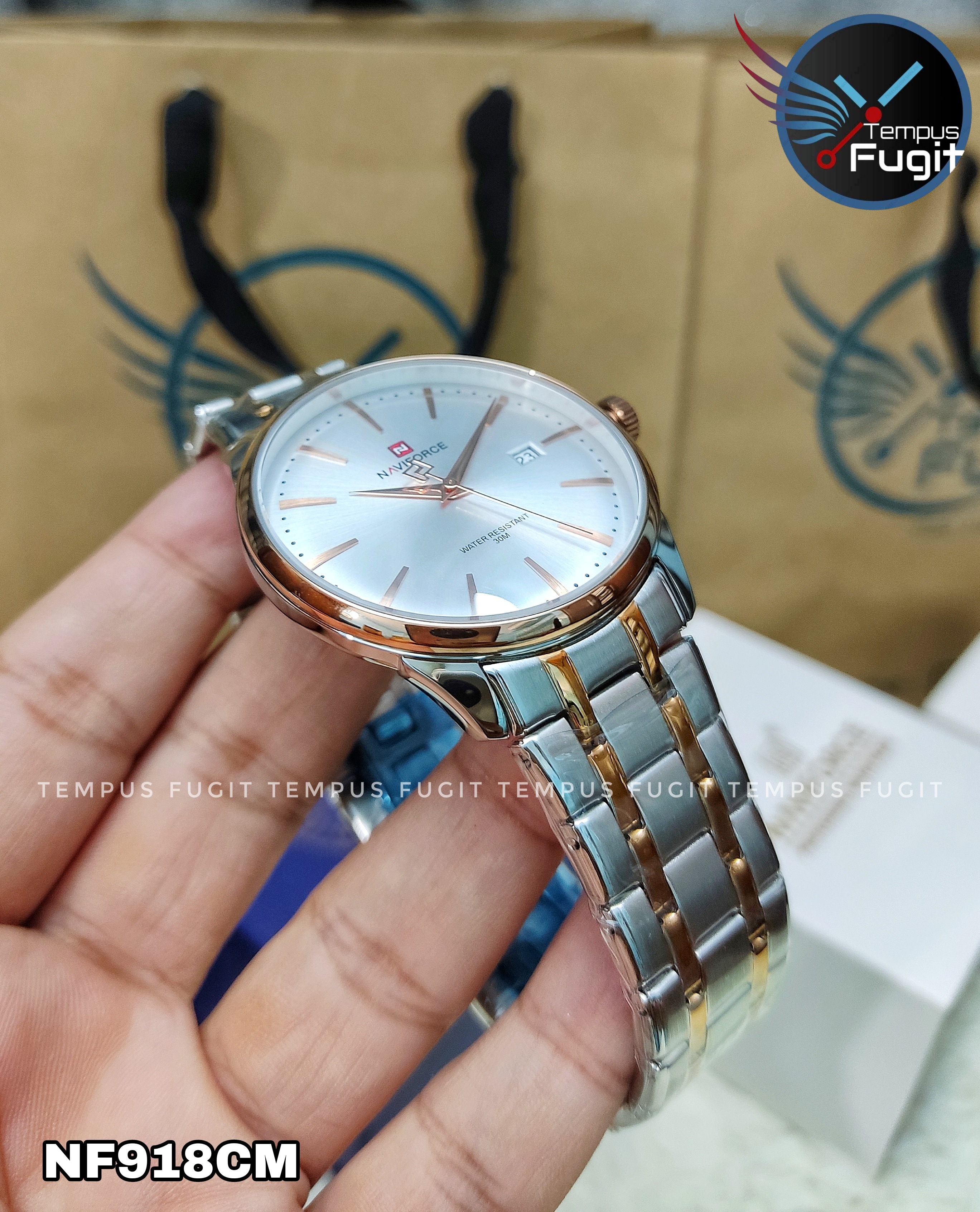 Naviforce 9230 Gents Chain Watch- Silver Dial- Rose Golden Bezel- Silver+Rose Golden Chain- TF Code NF918CM_img_19