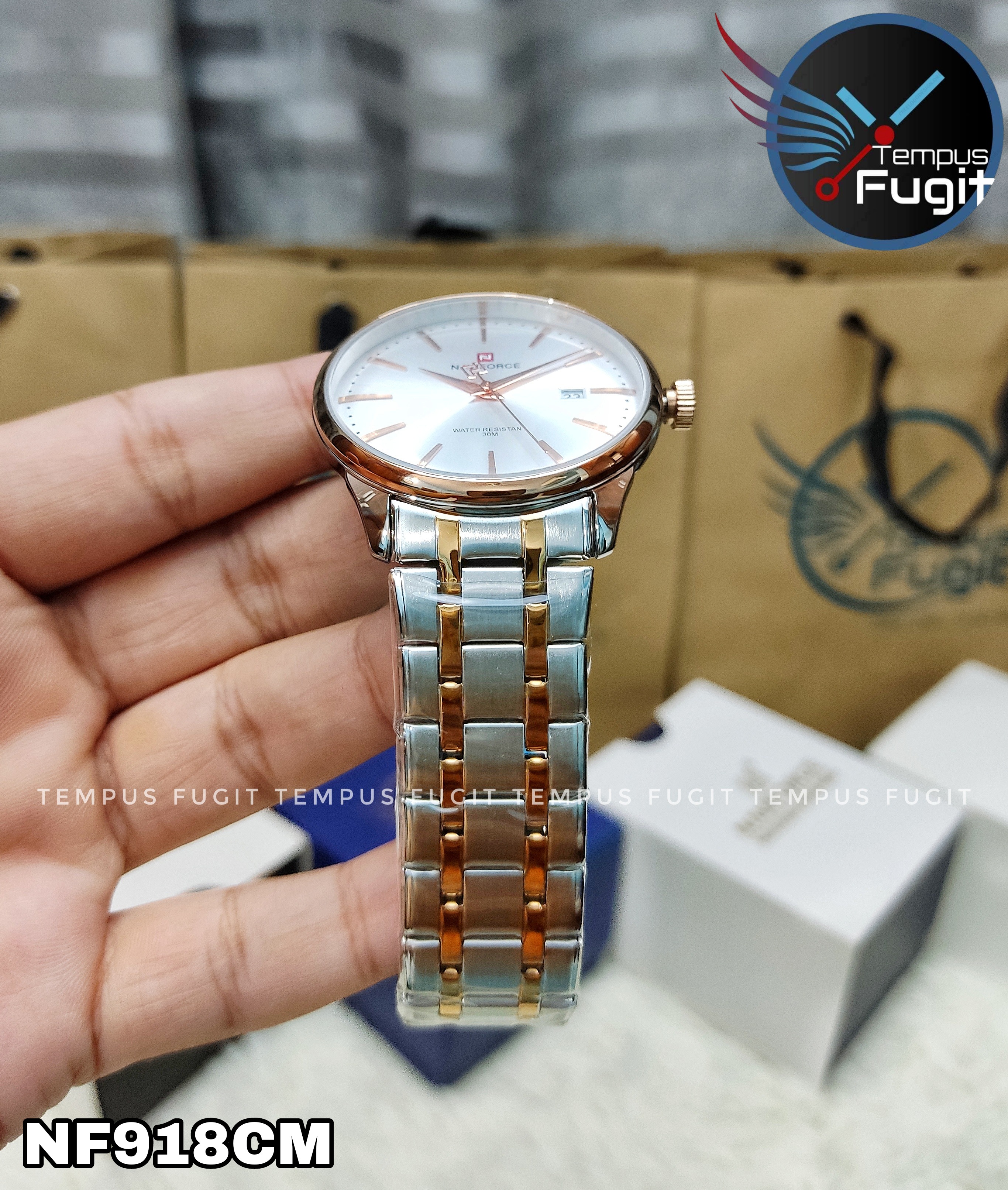 Naviforce 9230 Gents Chain Watch- Silver Dial- Rose Golden Bezel- Silver+Rose Golden Chain- TF Code NF918CM_img_20