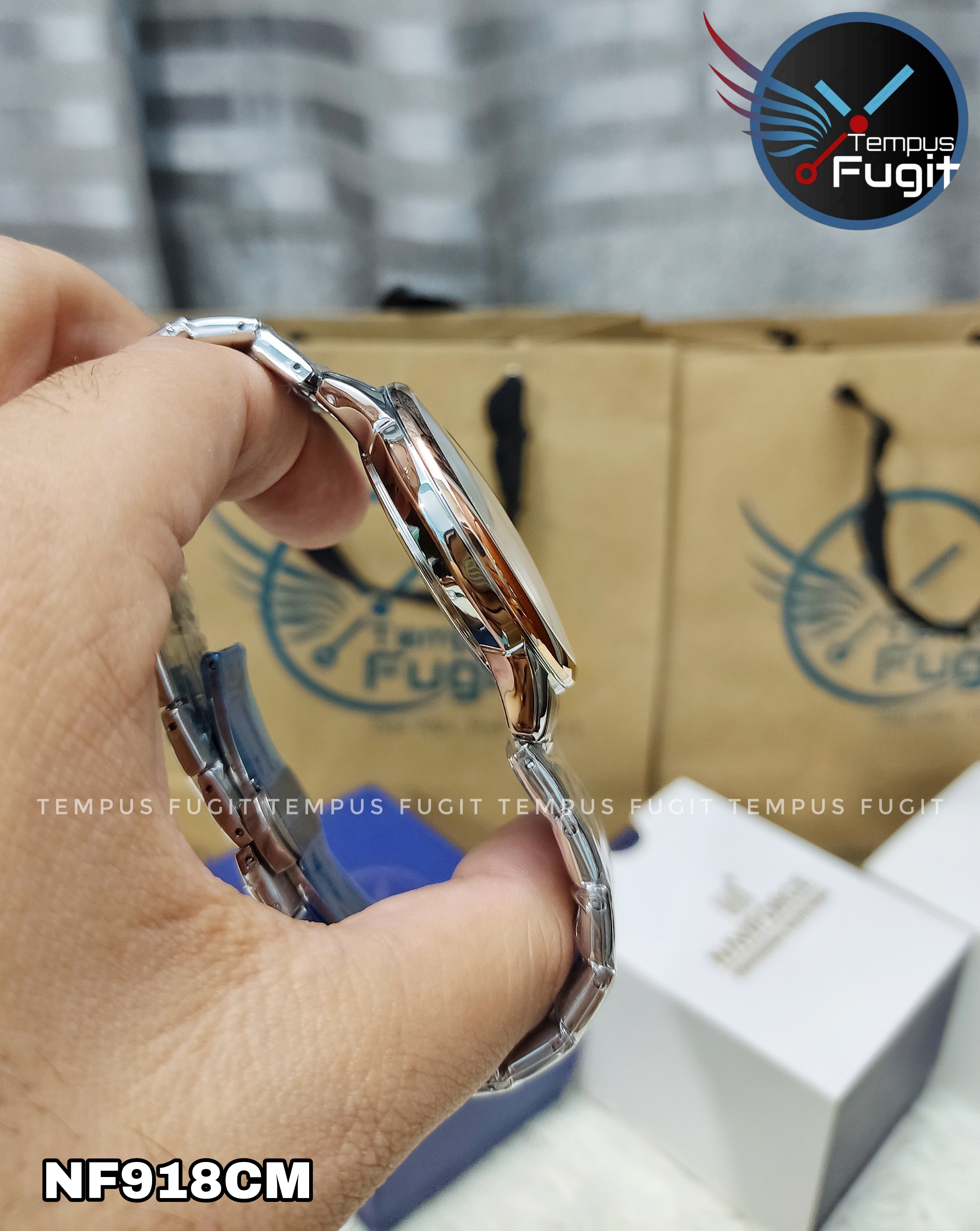 Naviforce 9230 Gents Chain Watch- Silver Dial- Rose Golden Bezel- Silver+Rose Golden Chain- TF Code NF918CM_img_21