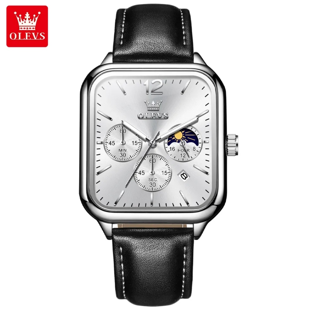 OLEVS 9914 Gents belt Watch- Silver Dial- Silver Bezel- Black Belt- TF Code OL919BM_img_0