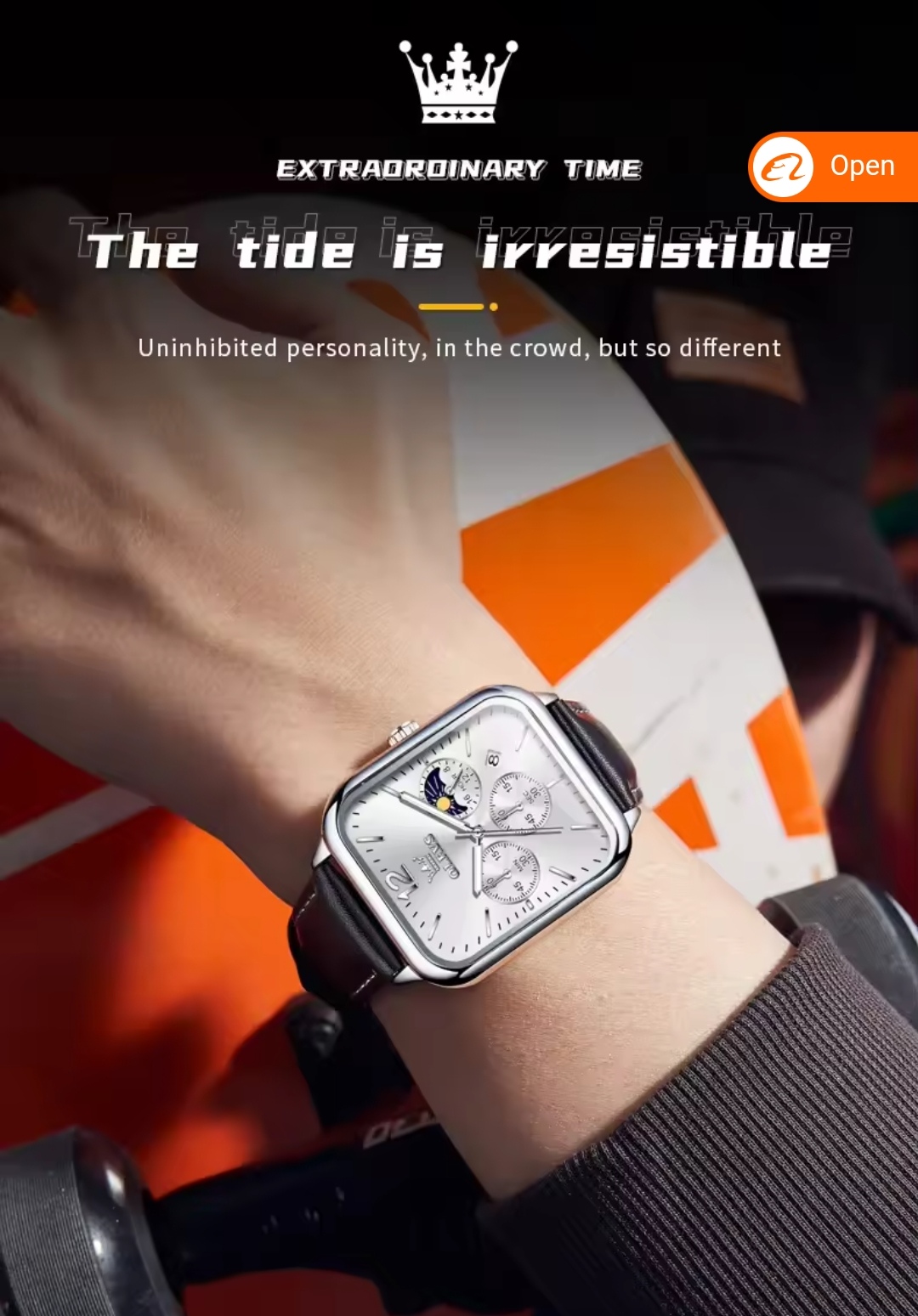 OLEVS 9914 Gents belt Watch- Silver Dial- Silver Bezel- Black Belt- TF Code OL919BM_img_1