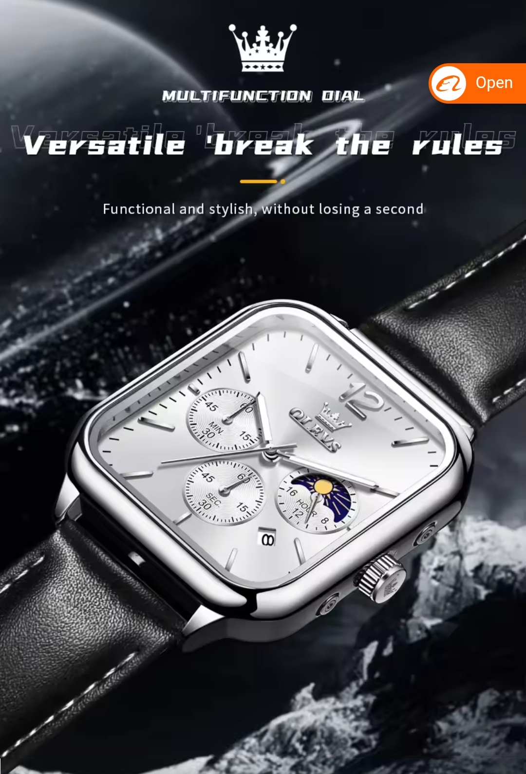 OLEVS 9914 Gents belt Watch- Silver Dial- Silver Bezel- Black Belt- TF Code OL919BM_img_2