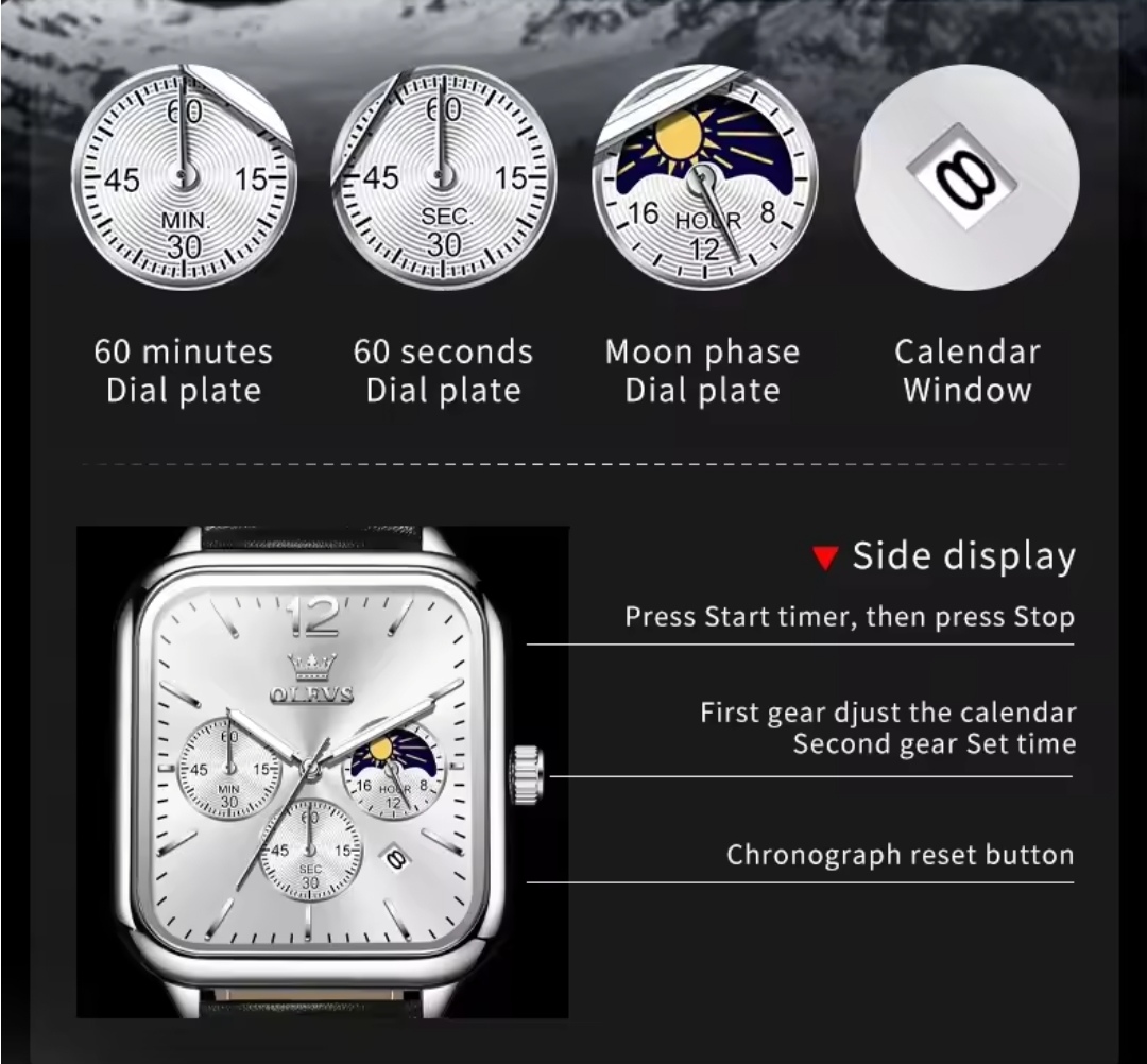 OLEVS 9914 Gents belt Watch- Silver Dial- Silver Bezel- Black Belt- TF Code OL919BM_img_3