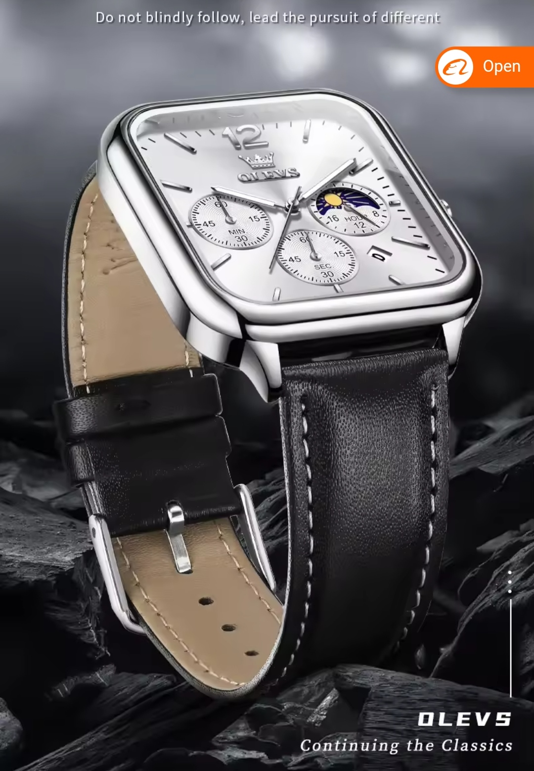 OLEVS 9914 Gents belt Watch- Silver Dial- Silver Bezel- Black Belt- TF Code OL919BM_img_6