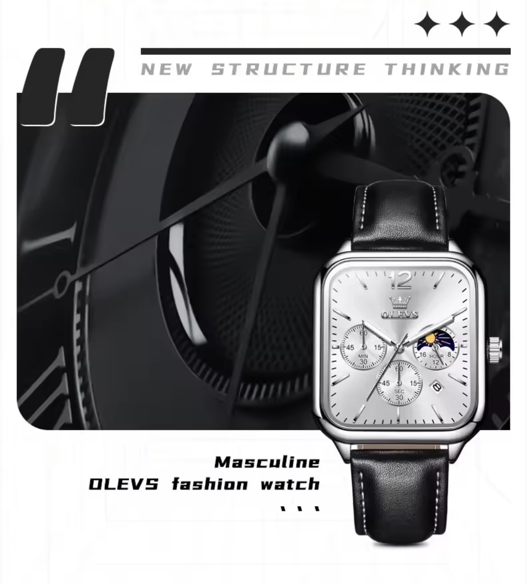 OLEVS 9914 Gents belt Watch- Silver Dial- Silver Bezel- Black Belt- TF Code OL919BM_img_7
