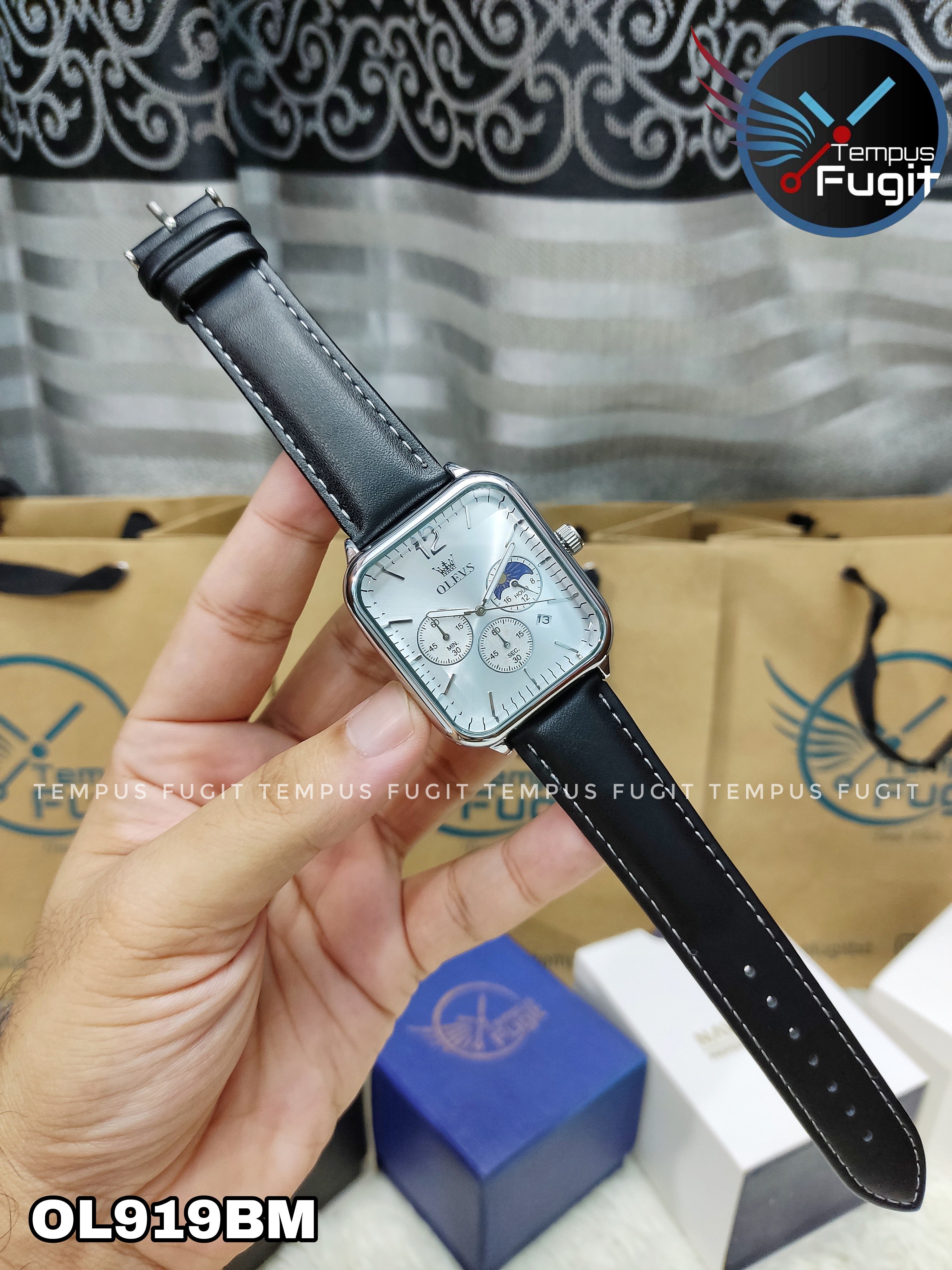 OLEVS 9914 Gents belt Watch- Silver Dial- Silver Bezel- Black Belt- TF Code OL919BM_img_9