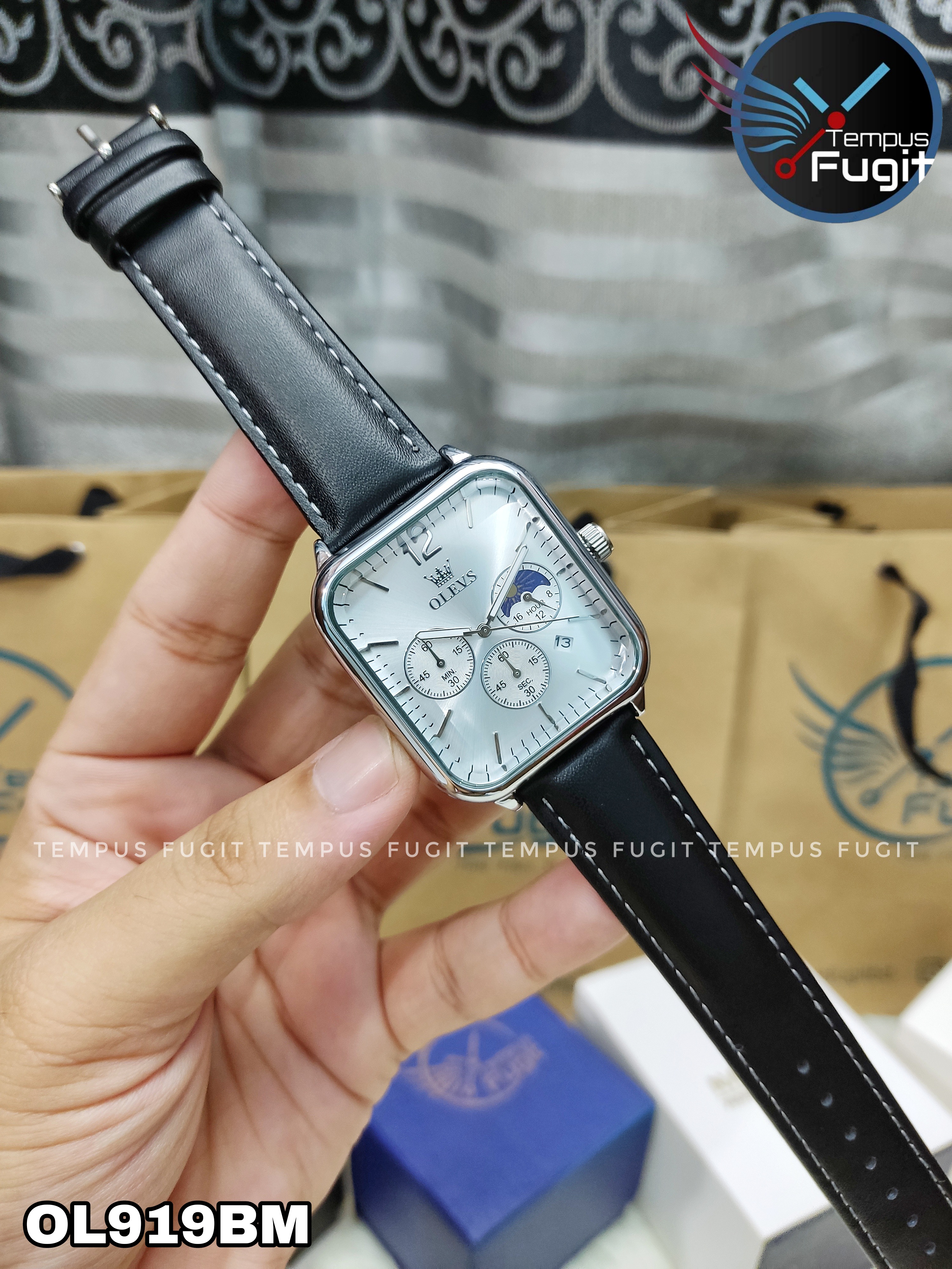 OLEVS 9914 Gents belt Watch- Silver Dial- Silver Bezel- Black Belt- TF Code OL919BM_img_10