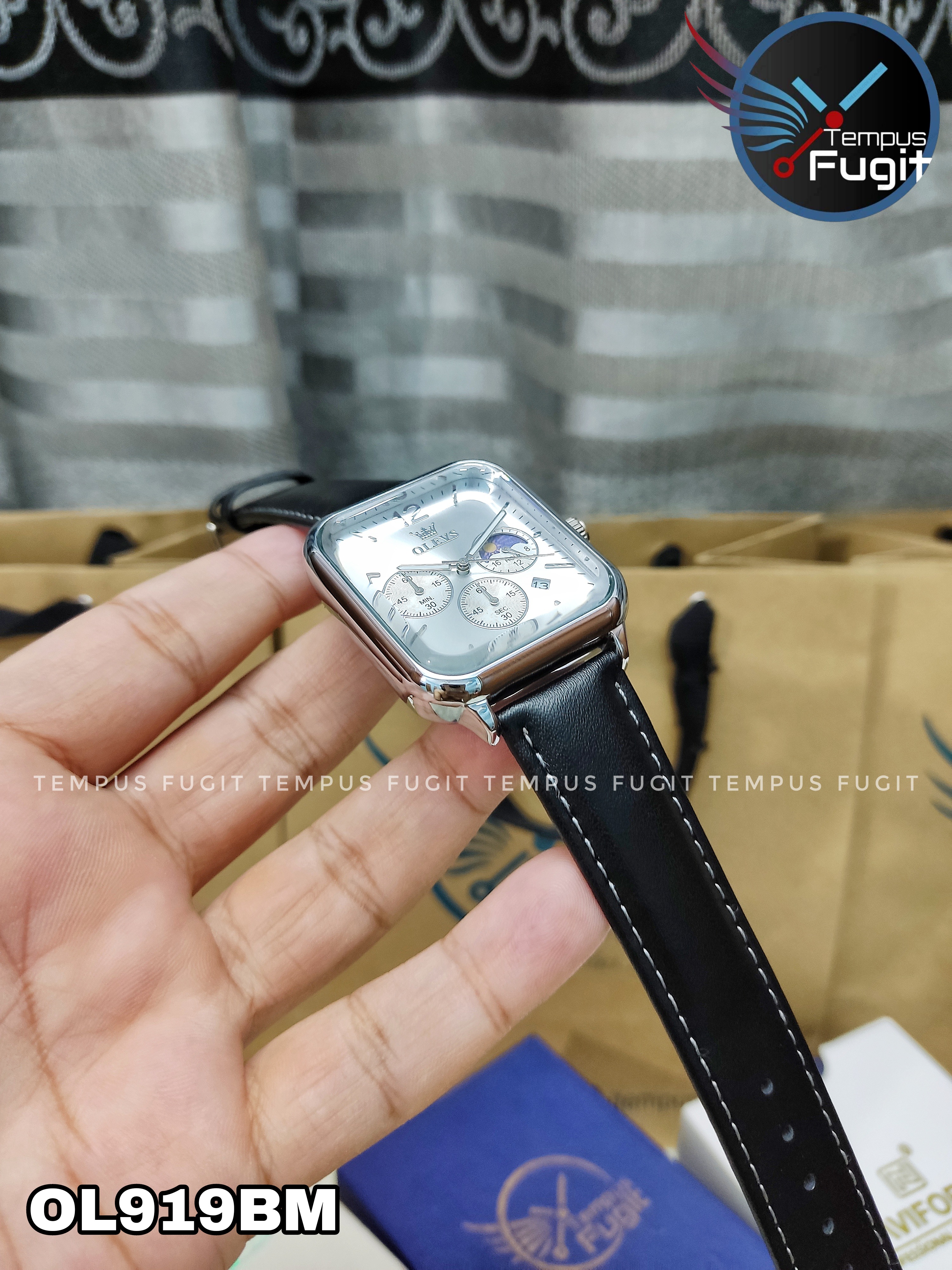 OLEVS 9914 Gents belt Watch- Silver Dial- Silver Bezel- Black Belt- TF Code OL919BM_img_11