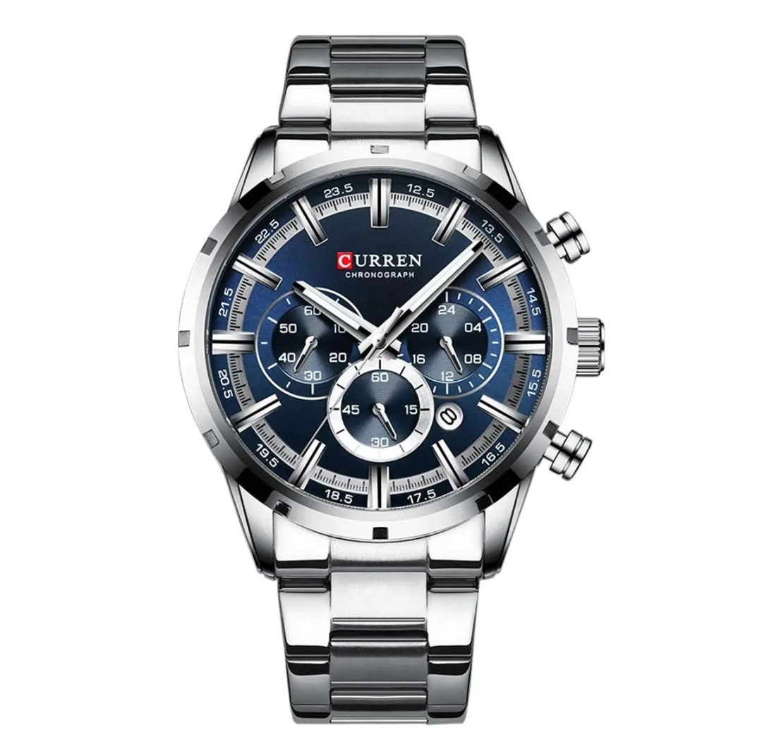 Curren 8355 Gents Chain Watch- Blue Dial- Silver Bezel- Silver Chain- TF Code CR360CM_img_0