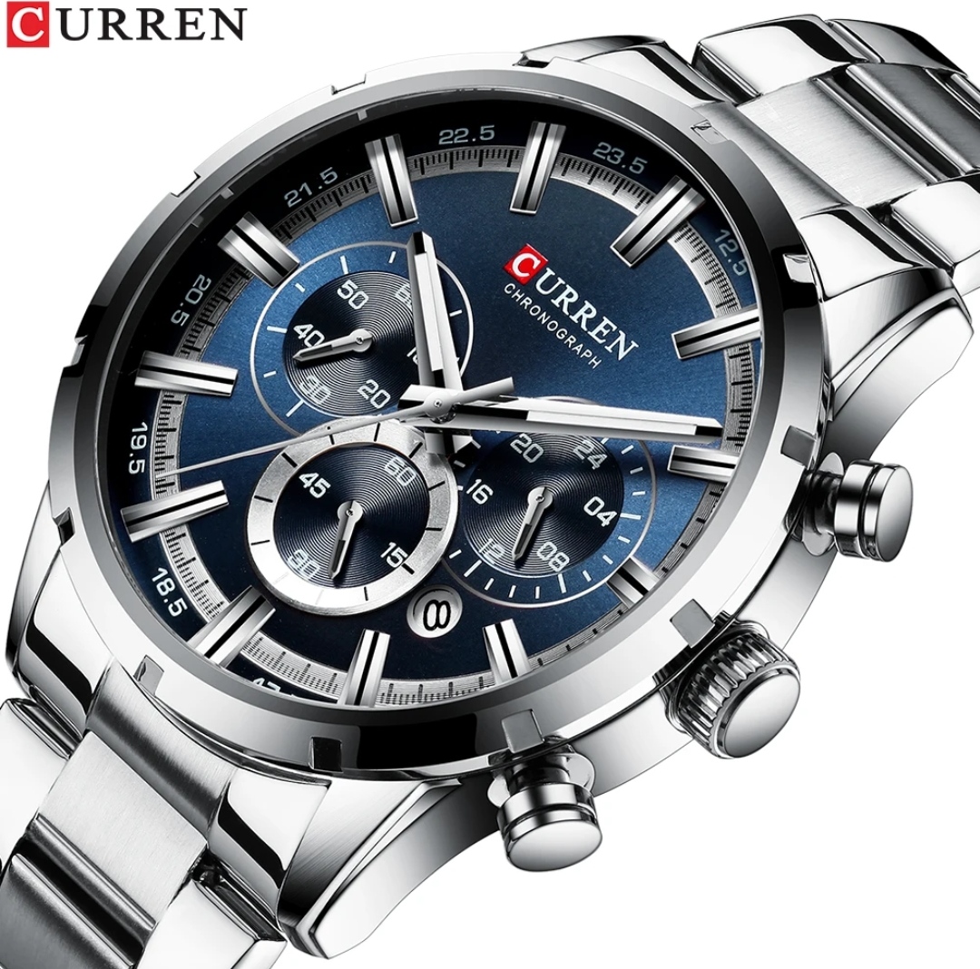 Curren 8355 Gents Chain Watch- Blue Dial- Silver Bezel- Silver Chain- TF Code CR360CM_img_1