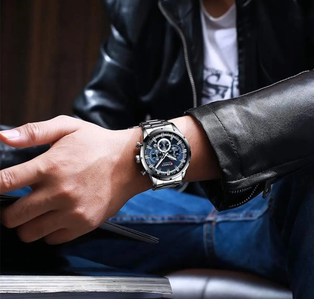 Curren 8355 Gents Chain Watch- Blue Dial- Silver Bezel- Silver Chain- TF Code CR360CM_img_4