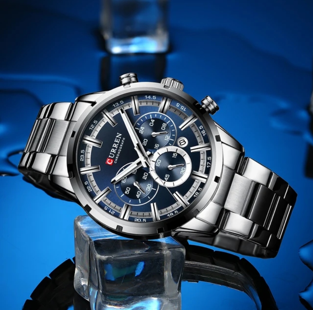 Curren 8355 Gents Chain Watch- Blue Dial- Silver Bezel- Silver Chain- TF Code CR360CM_img_5