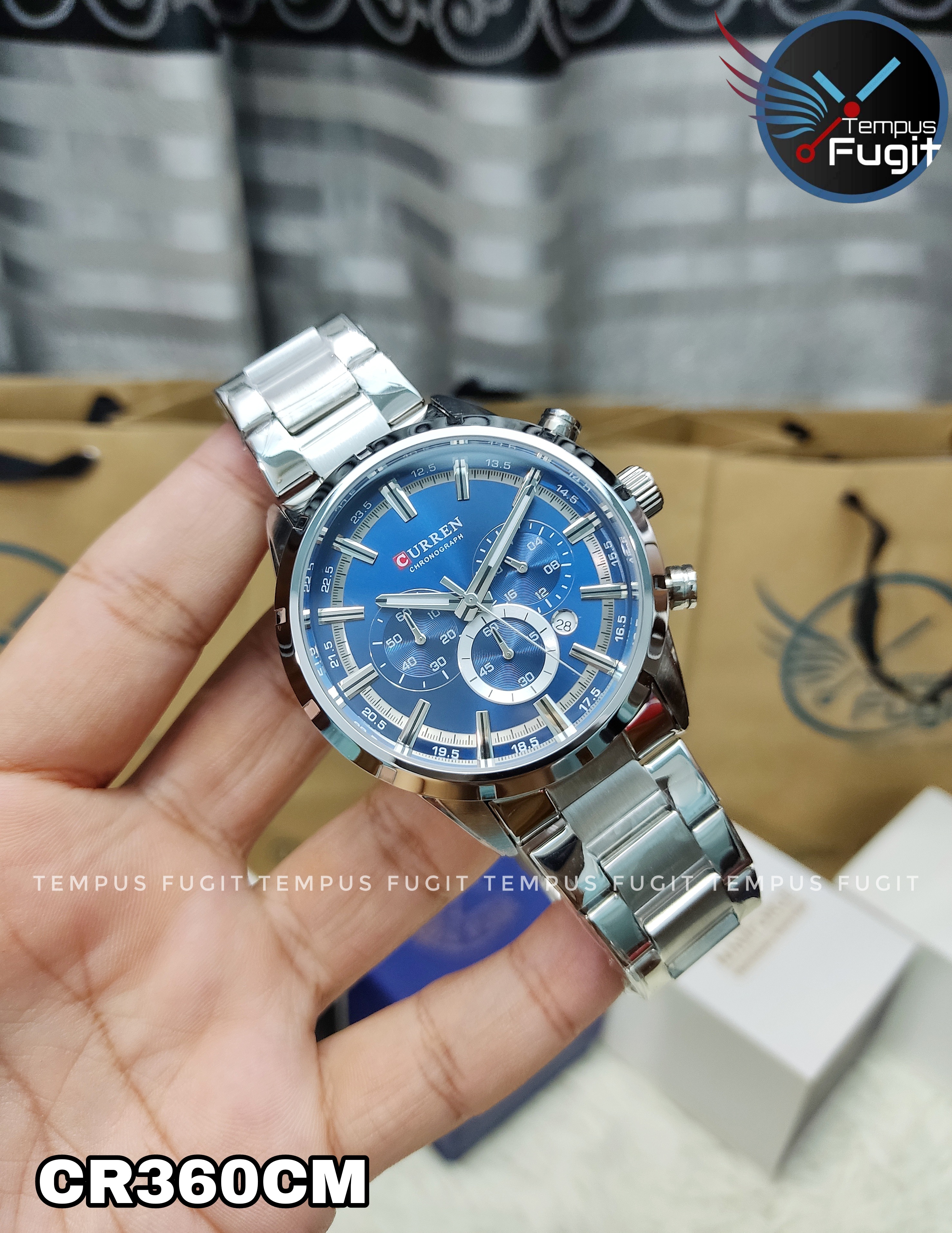 Curren 8355 Gents Chain Watch- Blue Dial- Silver Bezel- Silver Chain- TF Code CR360CM_img_6