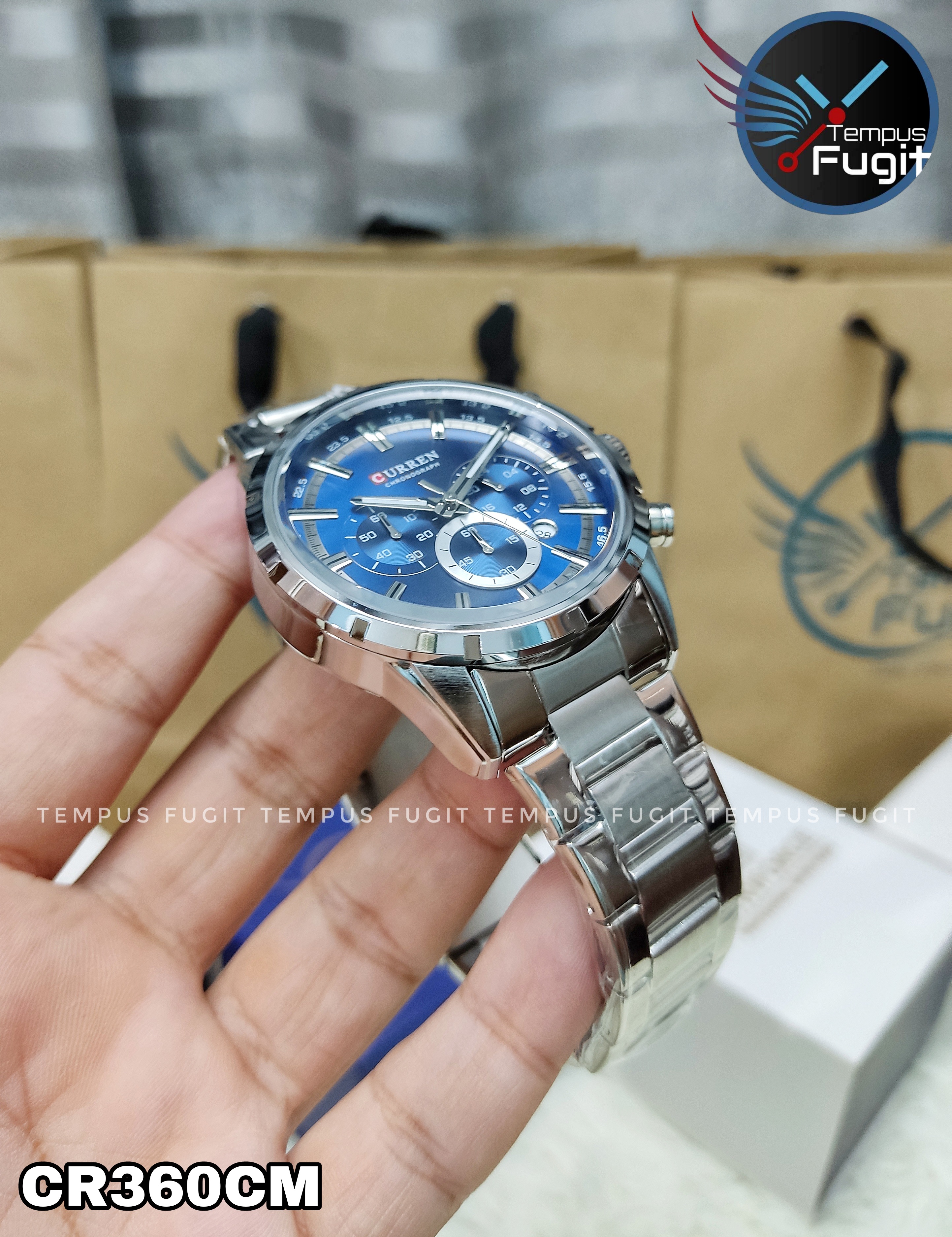 Curren 8355 Gents Chain Watch- Blue Dial- Silver Bezel- Silver Chain- TF Code CR360CM_img_7