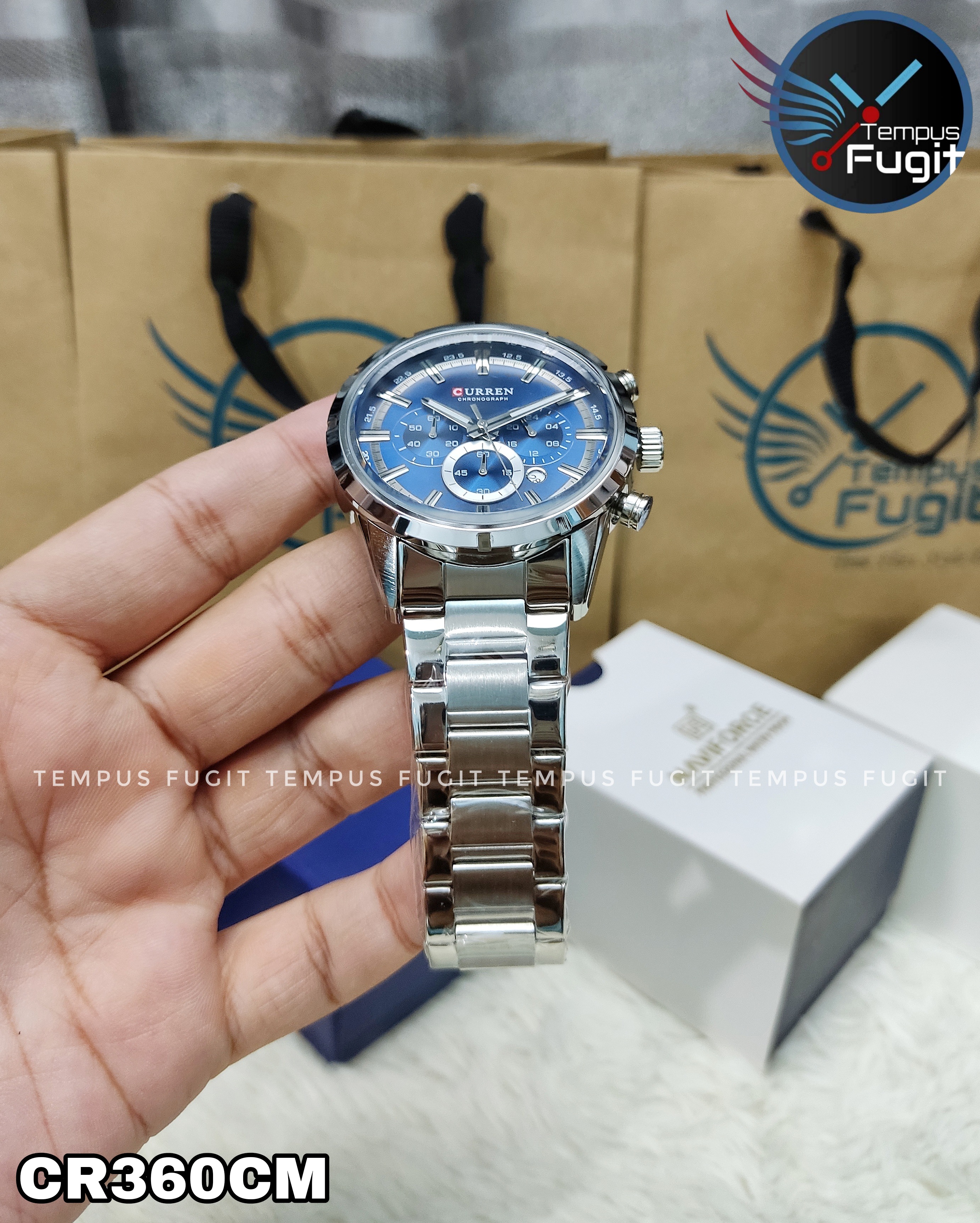 Curren 8355 Gents Chain Watch- Blue Dial- Silver Bezel- Silver Chain- TF Code CR360CM_img_8