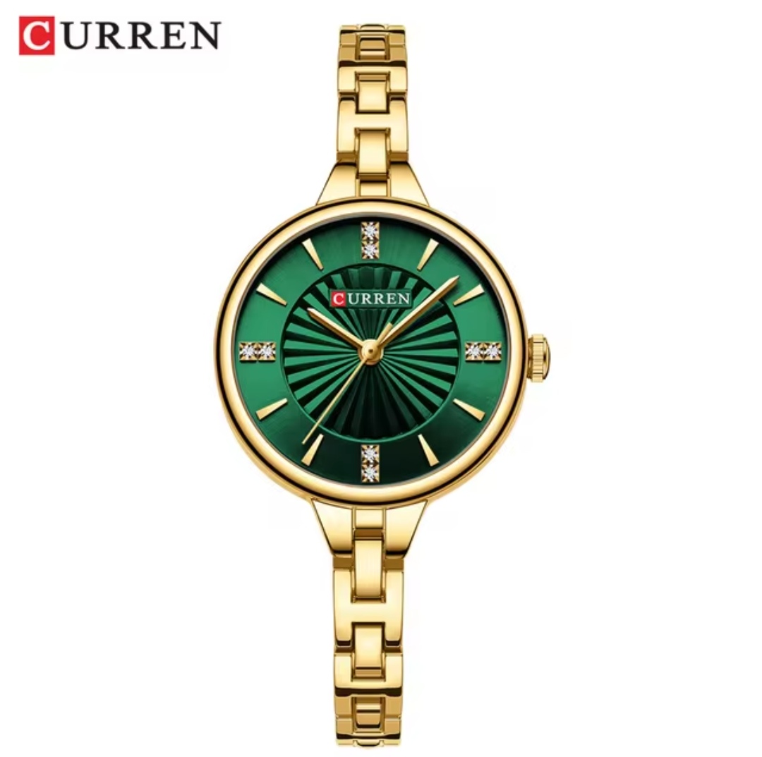 Curren 9097 Ladies Chain Watch- Green Dial- Golden Bezel- Golden Chain- TF Code CR924CF_img_0