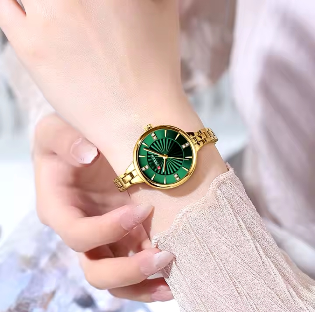 Curren 9097 Ladies Chain Watch- Green Dial- Golden Bezel- Golden Chain- TF Code CR924CF_img_1