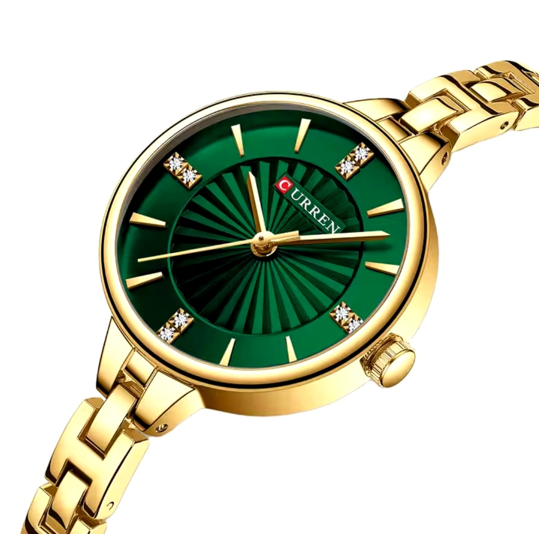 Curren 9097 Ladies Chain Watch- Green Dial- Golden Bezel- Golden Chain- TF Code CR924CF_img_2
