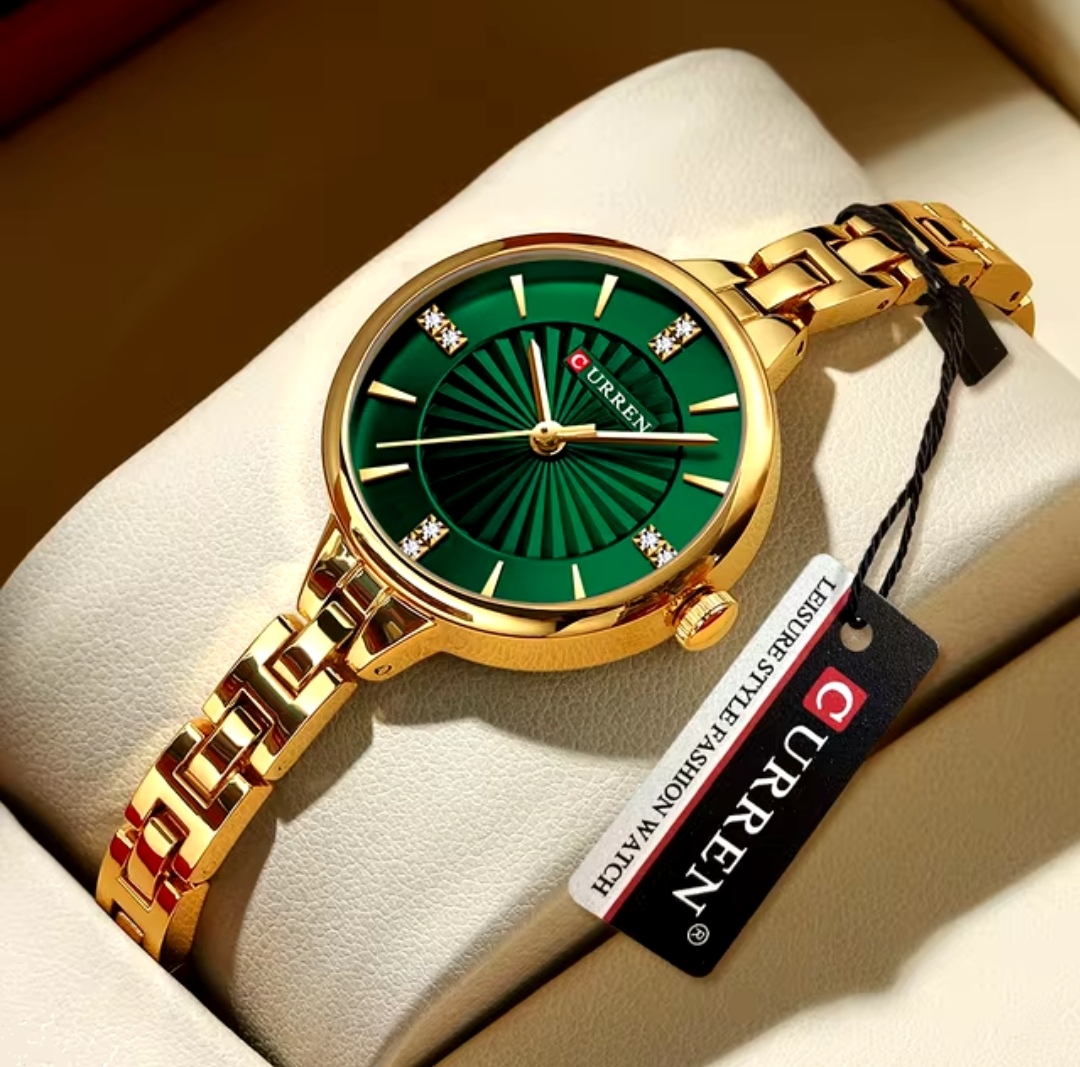 Curren 9097 Ladies Chain Watch- Green Dial- Golden Bezel- Golden Chain- TF Code CR924CF_img_4
