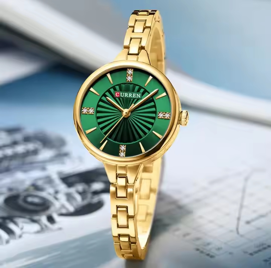Curren 9097 Ladies Chain Watch- Green Dial- Golden Bezel- Golden Chain- TF Code CR924CF_img_5