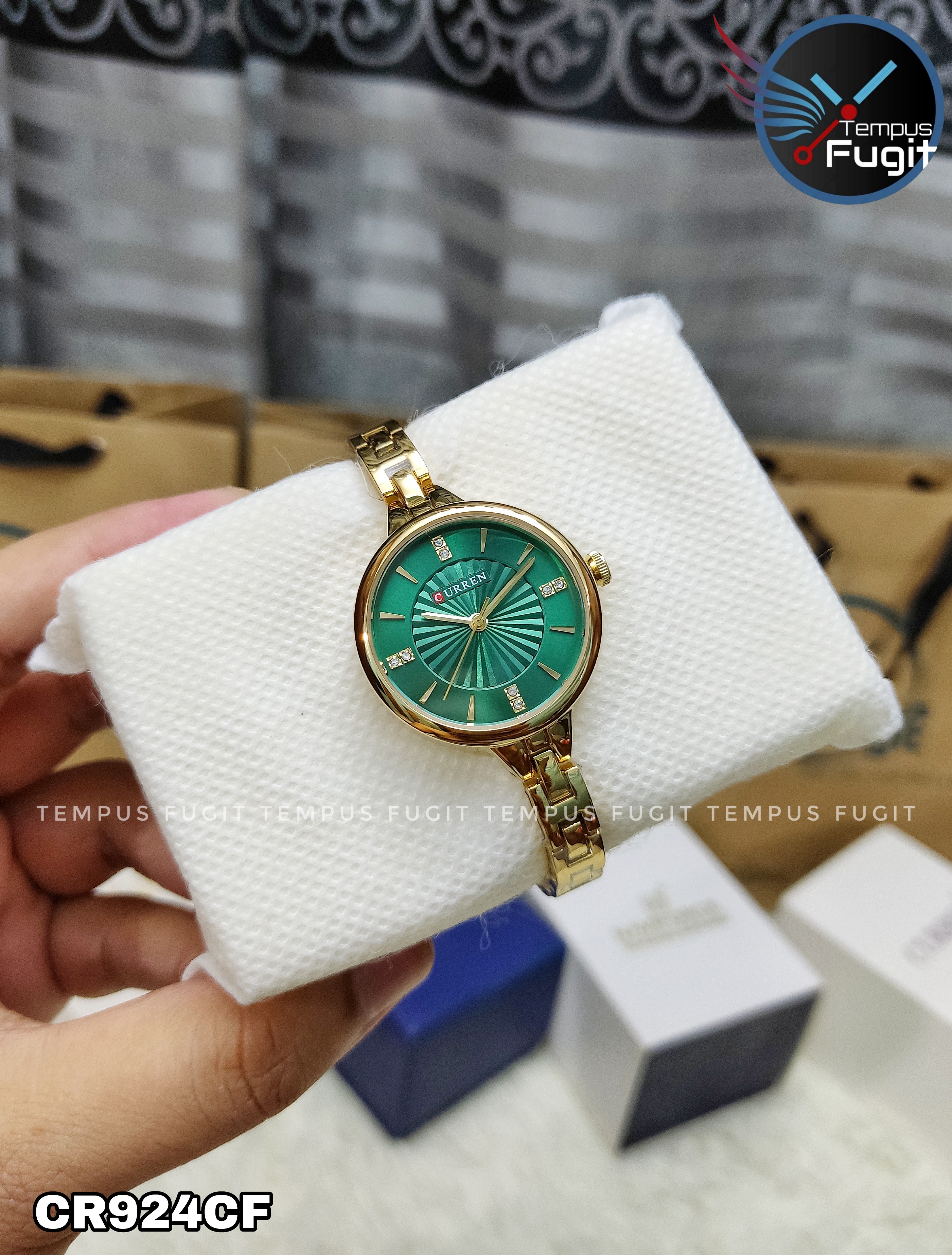 Curren 9097 Ladies Chain Watch- Green Dial- Golden Bezel- Golden Chain- TF Code CR924CF_img_6