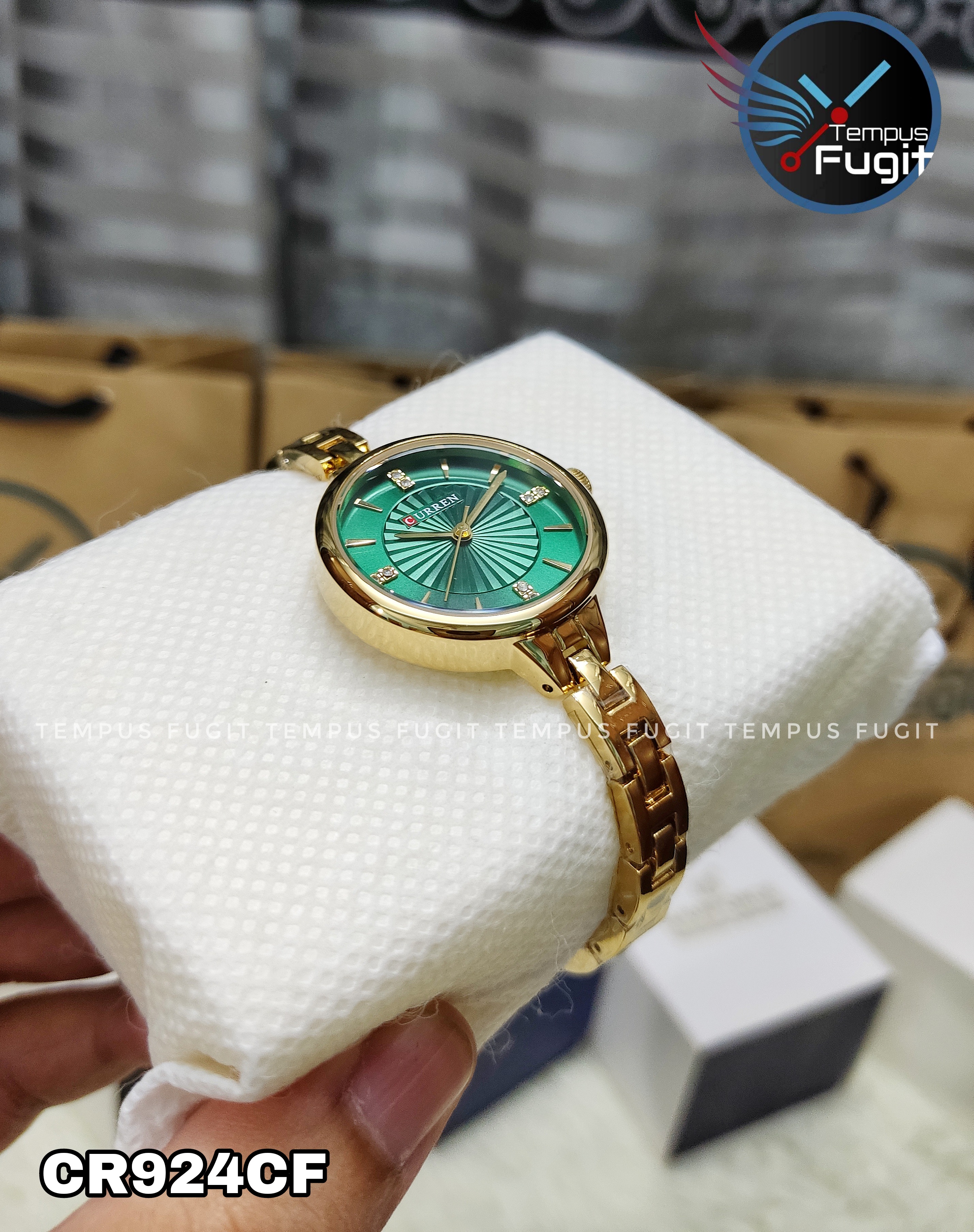 Curren 9097 Ladies Chain Watch- Green Dial- Golden Bezel- Golden Chain- TF Code CR924CF_img_7
