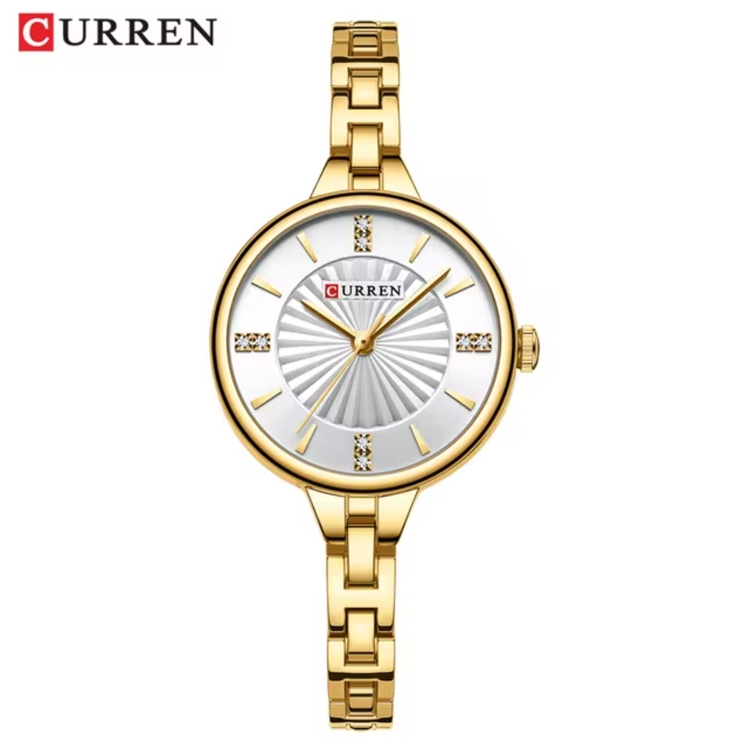 Curren 9097 Ladies Chain Watch- Silver Dial- Golden Bezel- Golden Chain- TF Code CR925CF_img_0