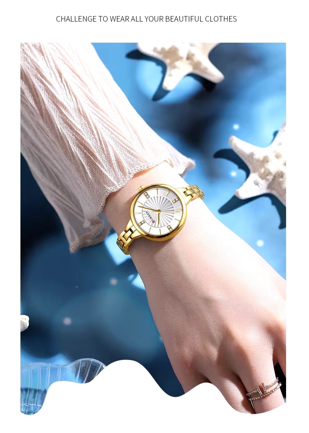 Curren 9097 Ladies Chain Watch- Silver Dial- Golden Bezel- Golden Chain- TF Code CR925CF_img_1