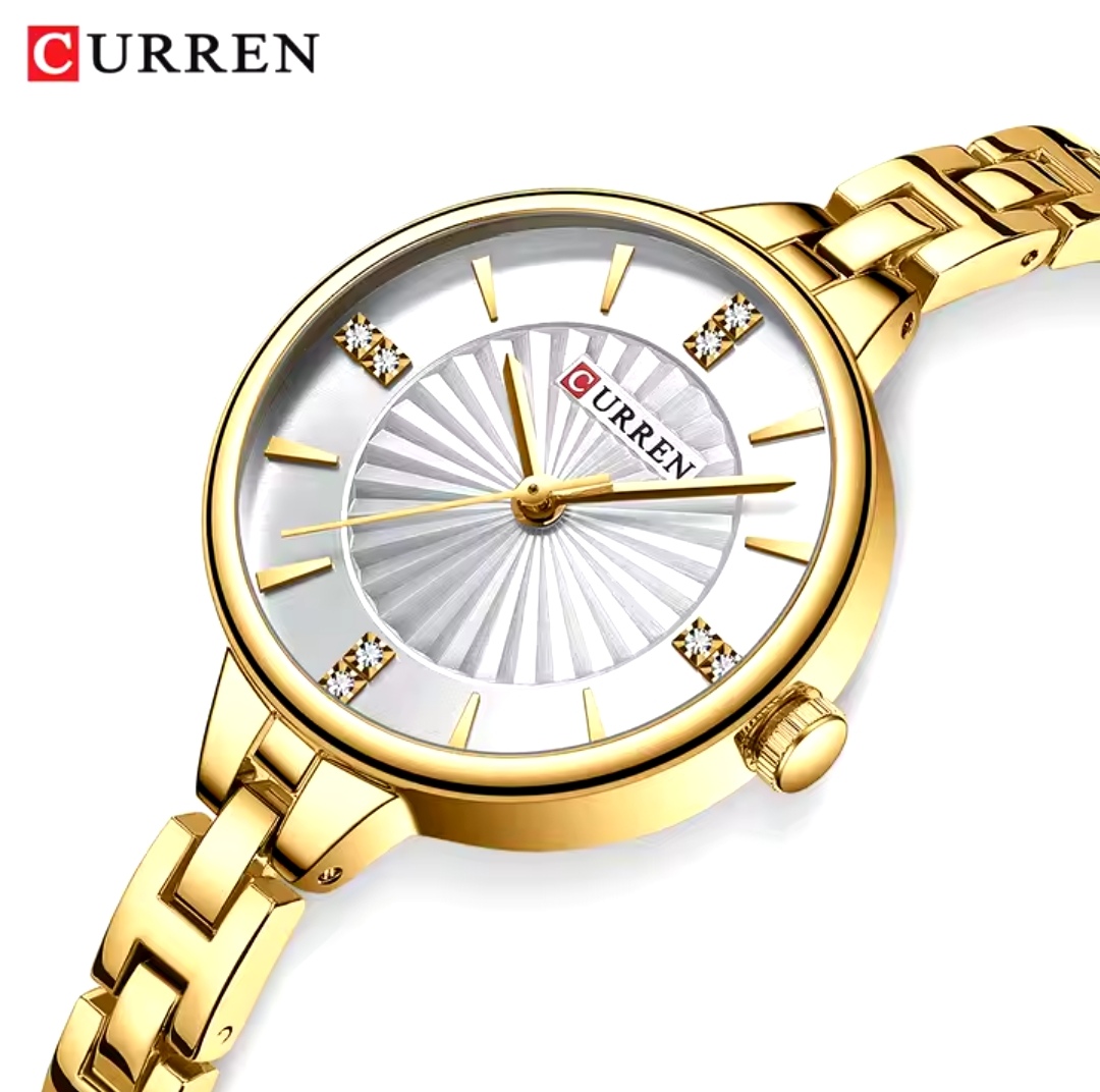 Curren 9097 Ladies Chain Watch- Silver Dial- Golden Bezel- Golden Chain- TF Code CR925CF_img_3