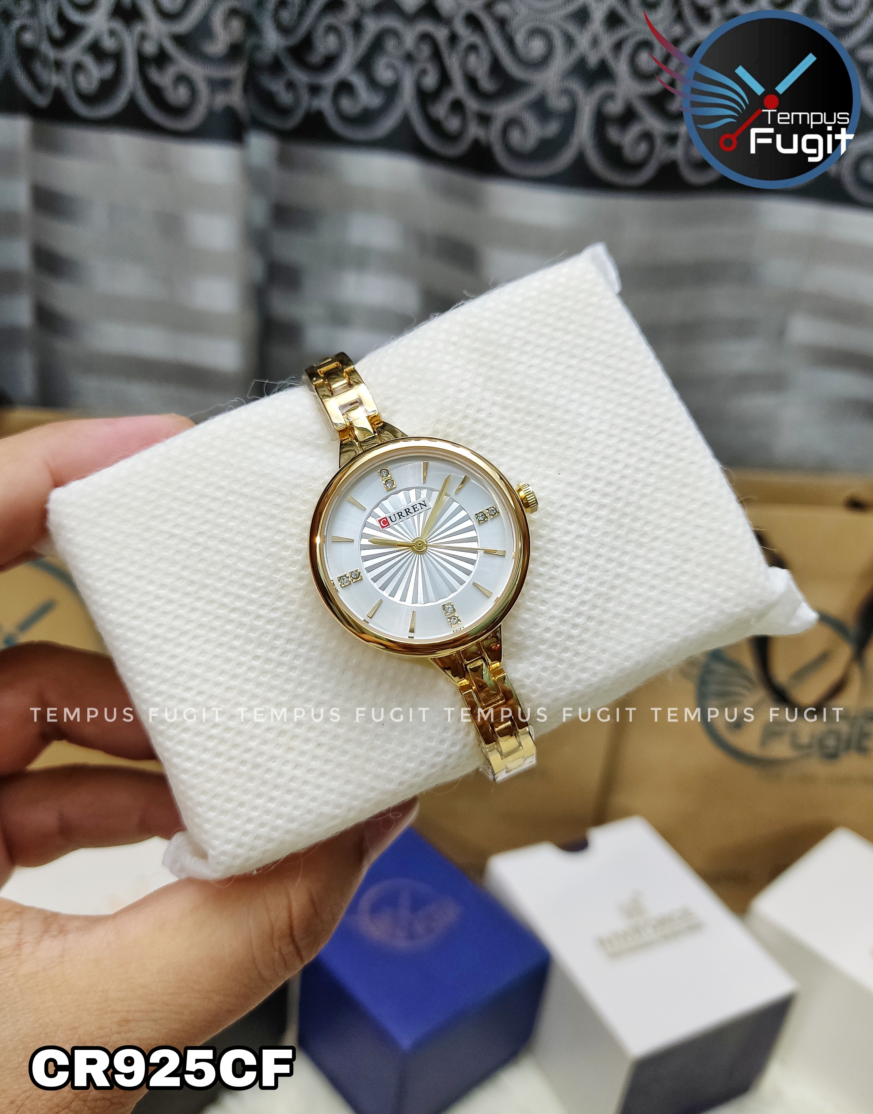 Curren 9097 Ladies Chain Watch- Silver Dial- Golden Bezel- Golden Chain- TF Code CR925CF_img_4