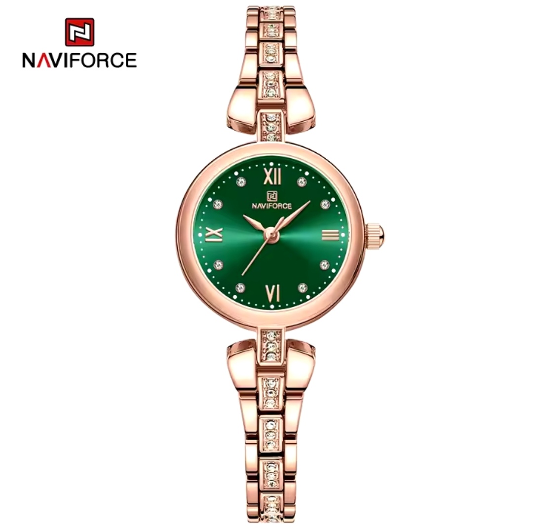 Naviforce 5034 Ladies Chain Watch- Green Dial- Rose Golden Bezel- Rose Golden Chain- TF Code NF926CF_img_0