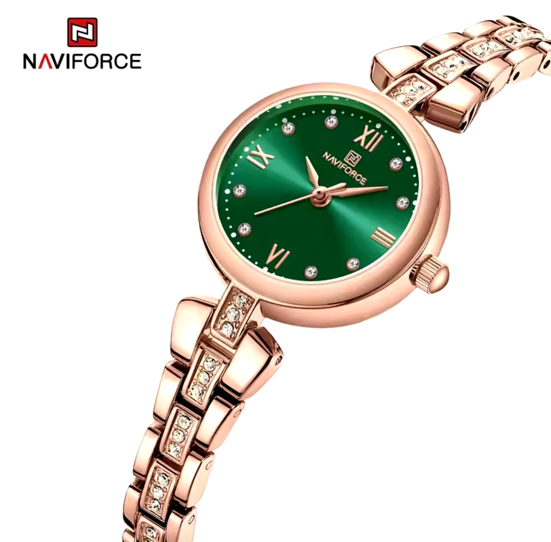 Naviforce 5034 Ladies Chain Watch- Green Dial- Rose Golden Bezel- Rose Golden Chain- TF Code NF926CF_img_1
