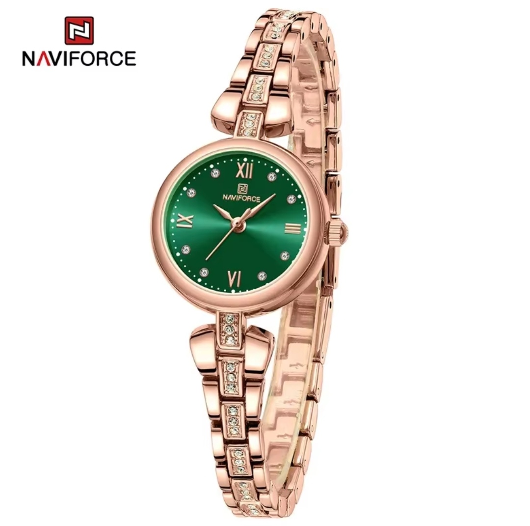 Naviforce 5034 Ladies Chain Watch- Green Dial- Rose Golden Bezel- Rose Golden Chain- TF Code NF926CF_img_2