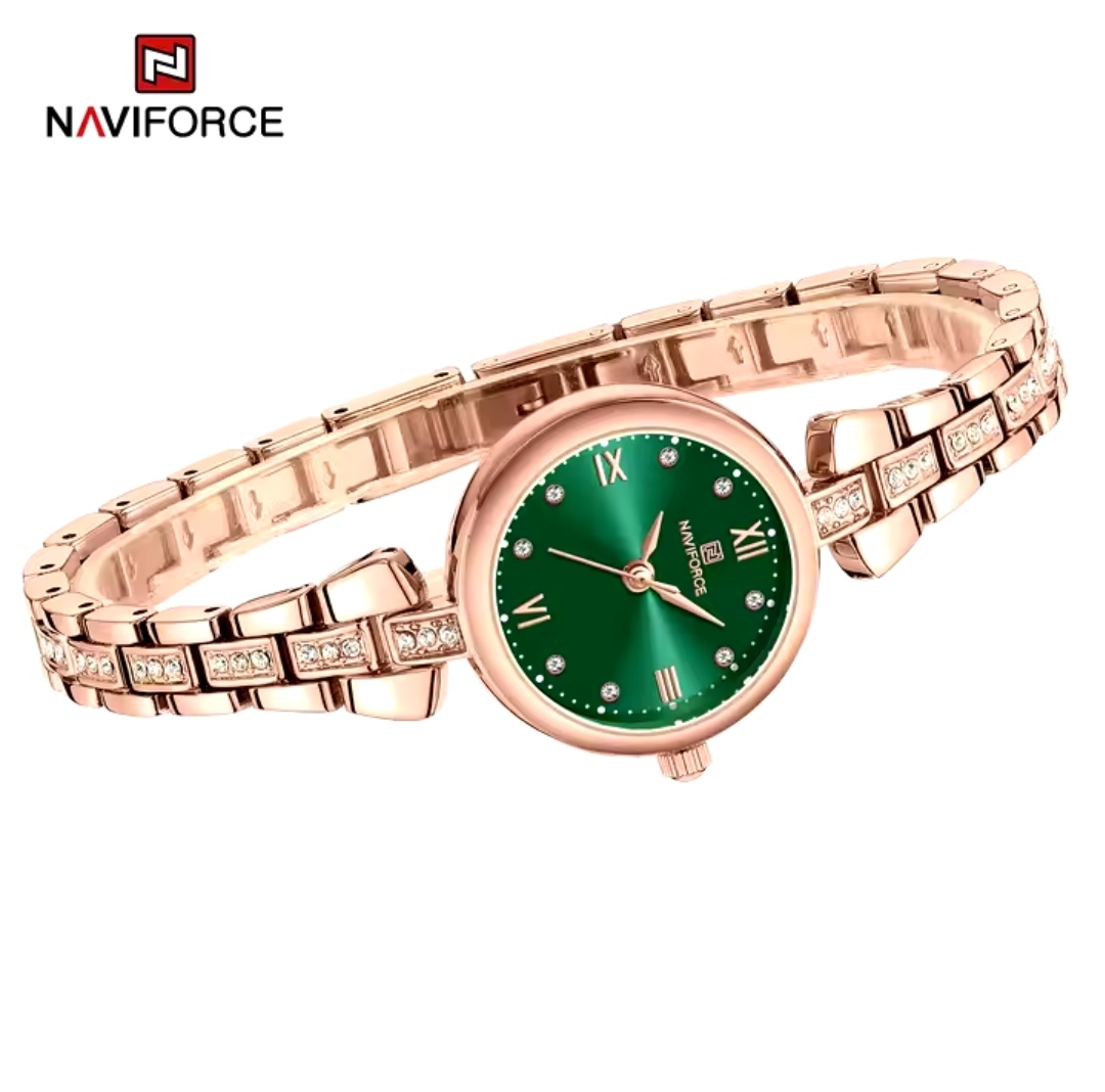 Naviforce 5034 Ladies Chain Watch- Green Dial- Rose Golden Bezel- Rose Golden Chain- TF Code NF926CF_img_4