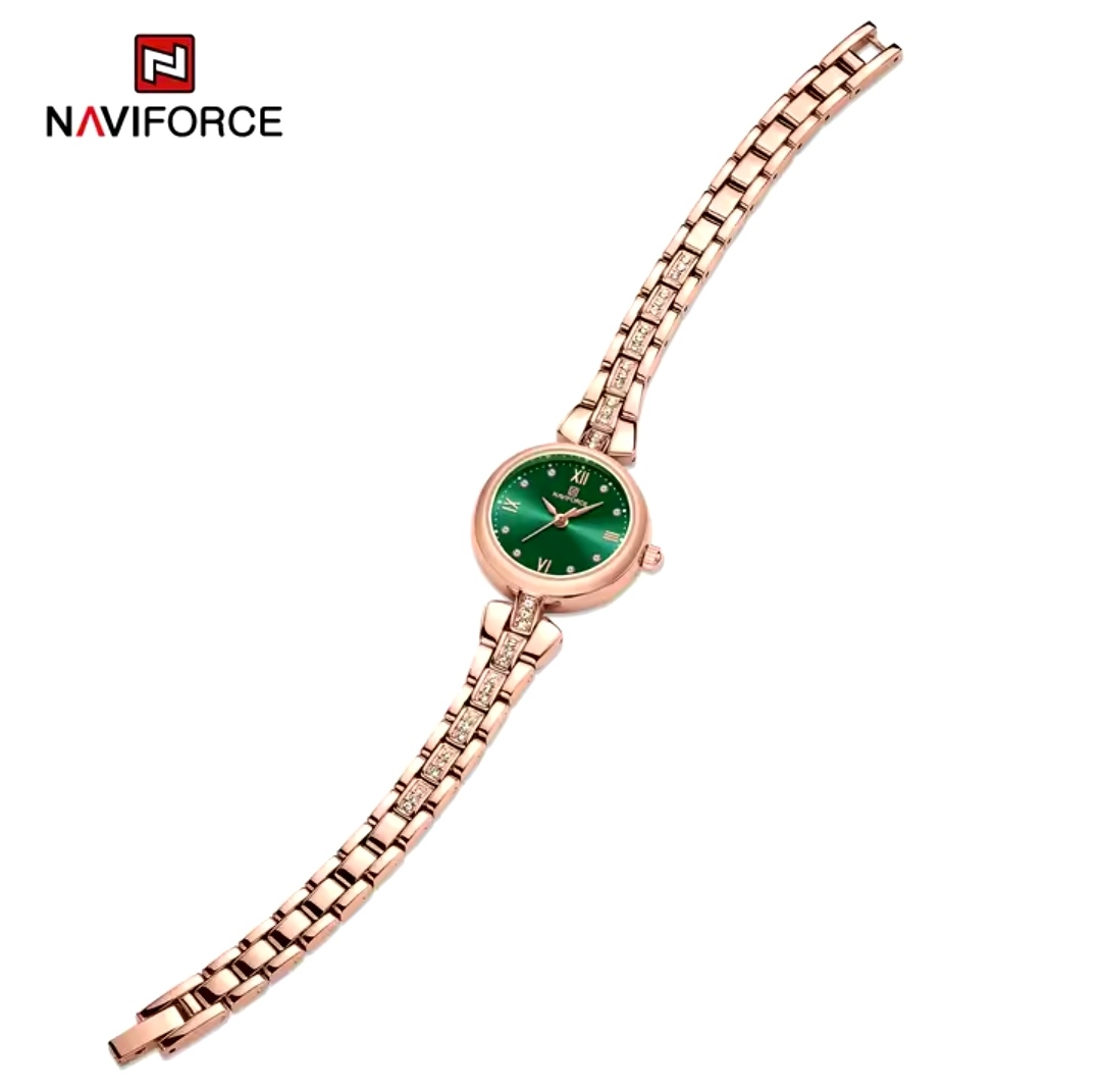 Naviforce 5034 Ladies Chain Watch- Green Dial- Rose Golden Bezel- Rose Golden Chain- TF Code NF926CF_img_5
