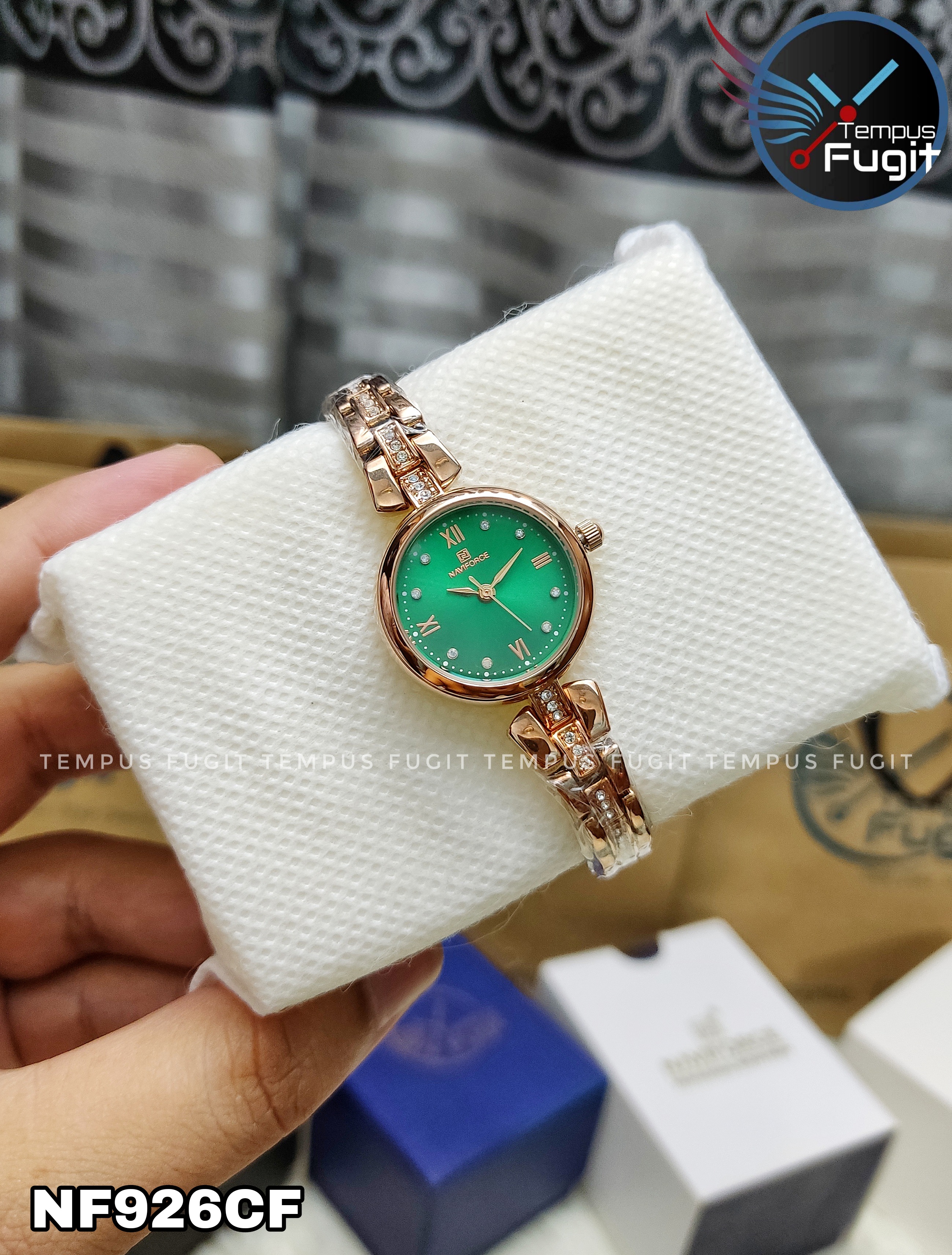 Naviforce 5034 Ladies Chain Watch- Green Dial- Rose Golden Bezel- Rose Golden Chain- TF Code NF926CF_img_8
