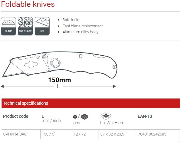 CROWN 6" Professional Foldable knife, Anti Cutter, SK5 blades, Aluminum alloy; CPHKN-FBA6_img_4