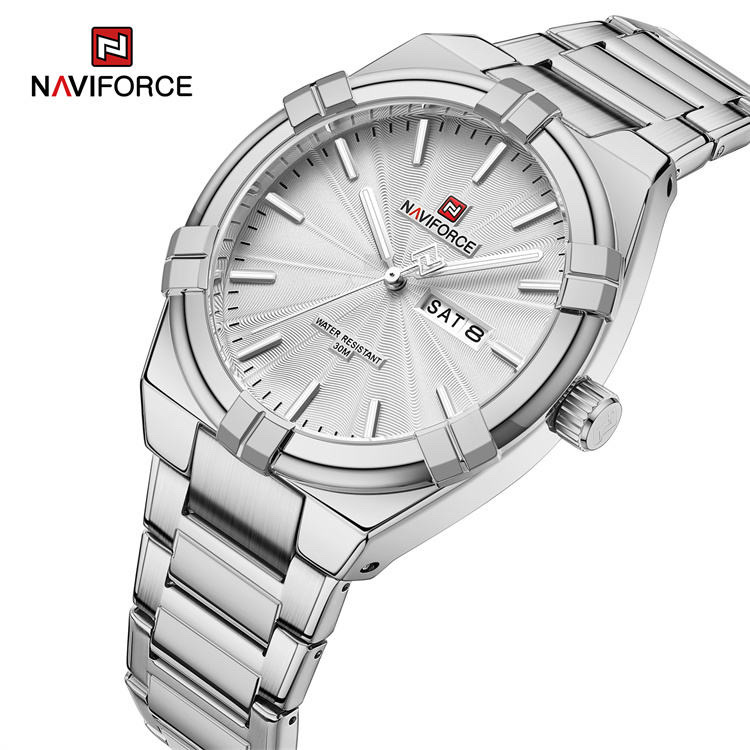 Naviforce 9218 Gents Chain Watch- Silver Dial- Silver- Bezel- Silver Chain- TF Code NF994CM_img_1