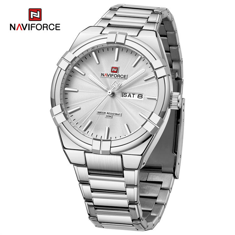 Naviforce 9218 Gents Chain Watch- Silver Dial- Silver- Bezel- Silver Chain- TF Code NF994CM_img_2
