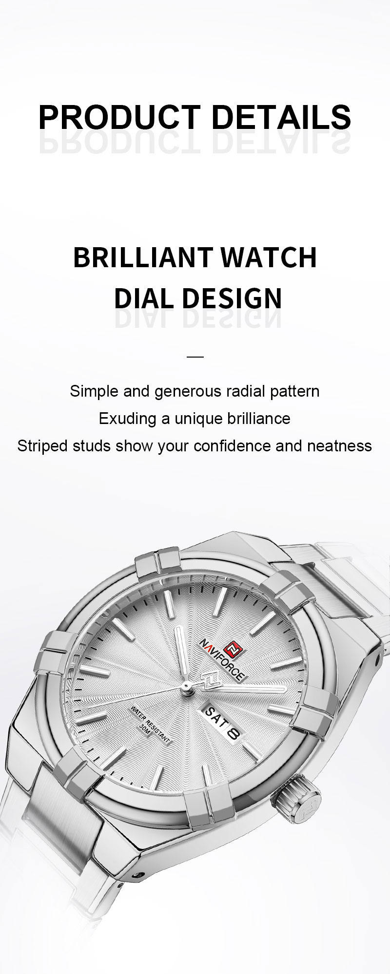 Naviforce 9218 Gents Chain Watch- Silver Dial- Silver- Bezel- Silver Chain- TF Code NF994CM_img_7