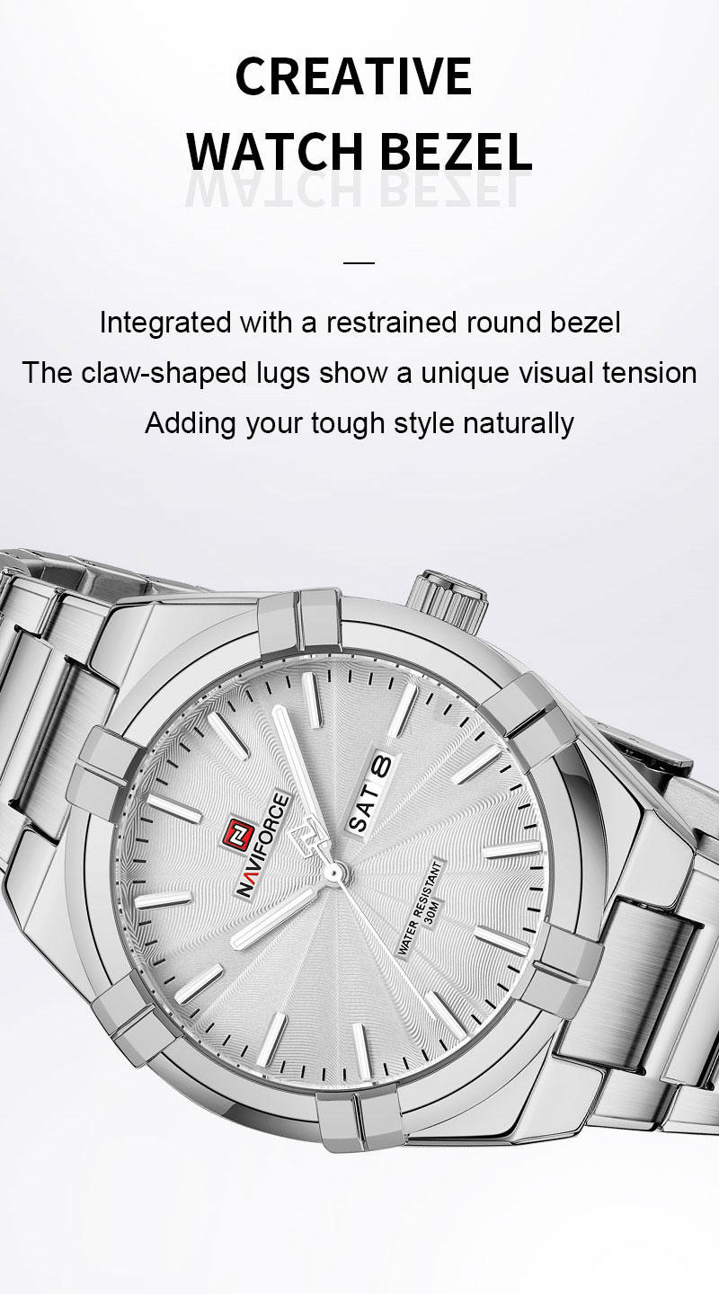 Naviforce 9218 Gents Chain Watch- Silver Dial- Silver- Bezel- Silver Chain- TF Code NF994CM_img_8