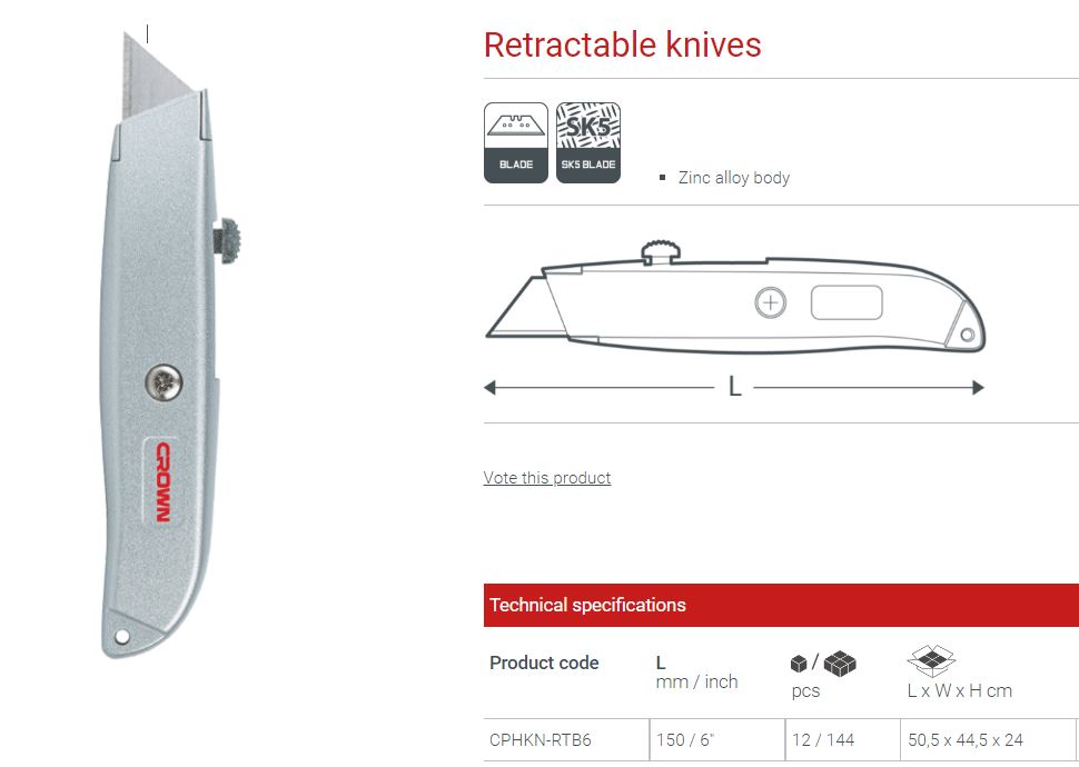 CROWN Professional Retractable knife Anti Cutter Utility knife, Zinc alloy; CPHKN-RTB6_img_4