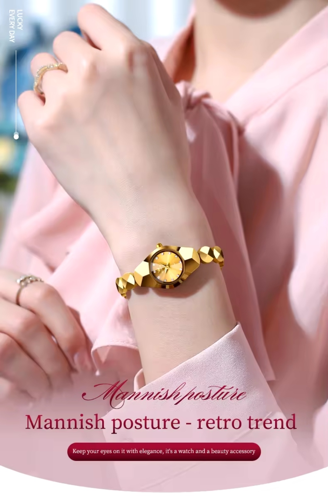 OLEVS 7007 Ladies Chain Watch- Golden Dial- Golden Bezel- Golden Chain- TF Code OL920CF_img_2