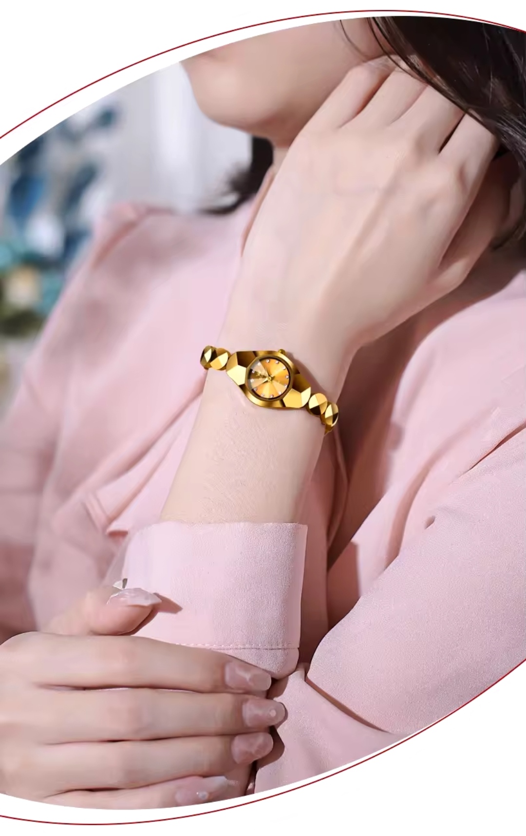 OLEVS 7007 Ladies Chain Watch- Golden Dial- Golden Bezel- Golden Chain- TF Code OL920CF_img_3