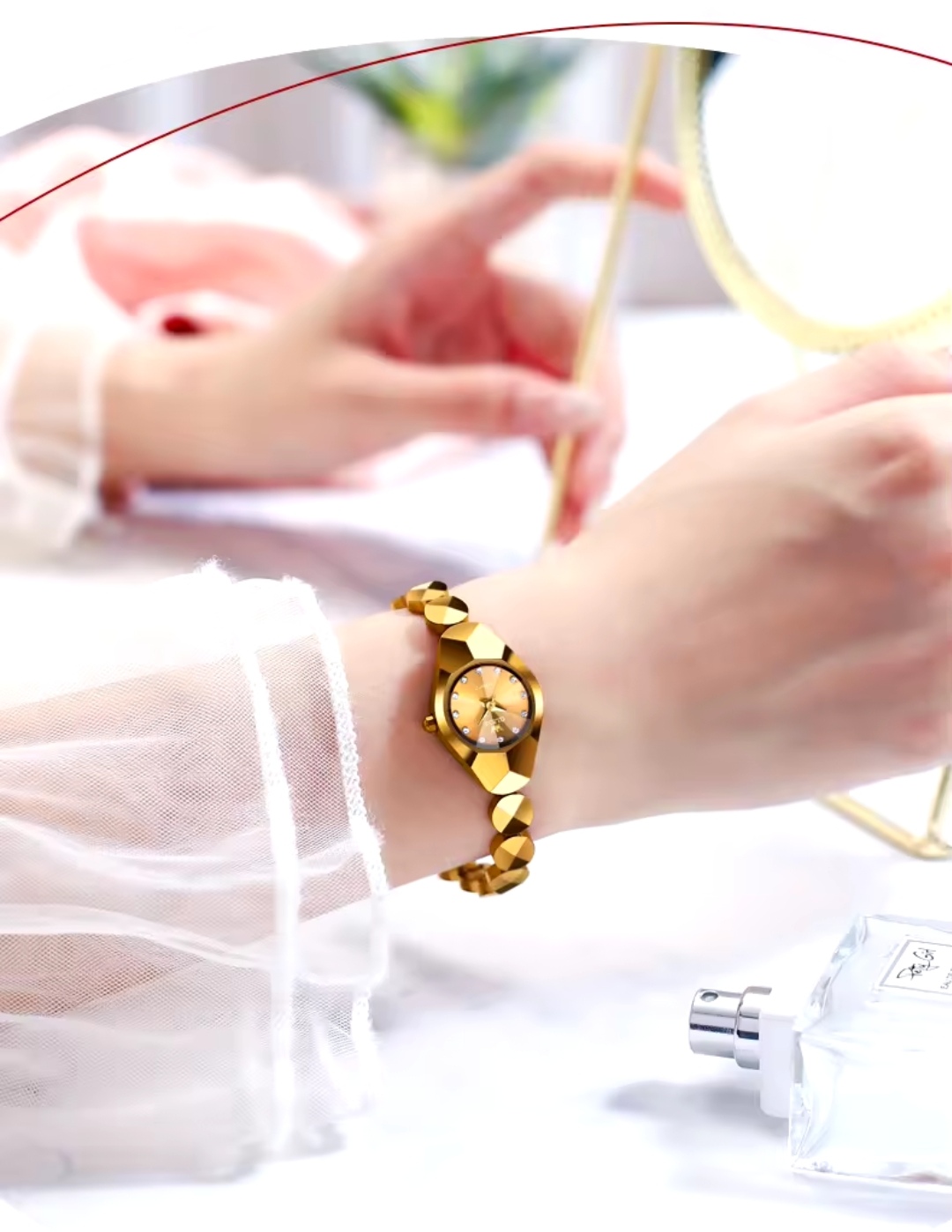 OLEVS 7007 Ladies Chain Watch- Golden Dial- Golden Bezel- Golden Chain- TF Code OL920CF_img_4